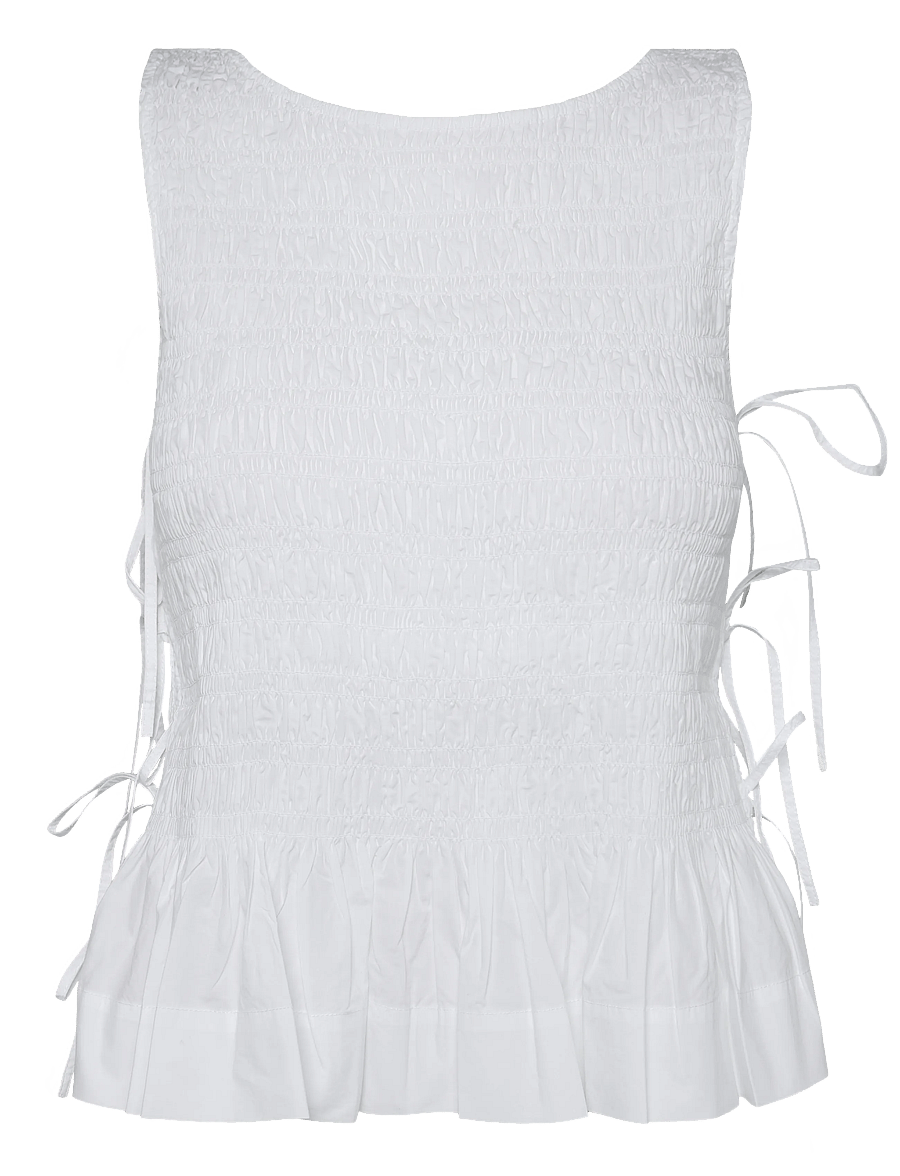Ganni - Top In White Smocked Cotton - white - 0