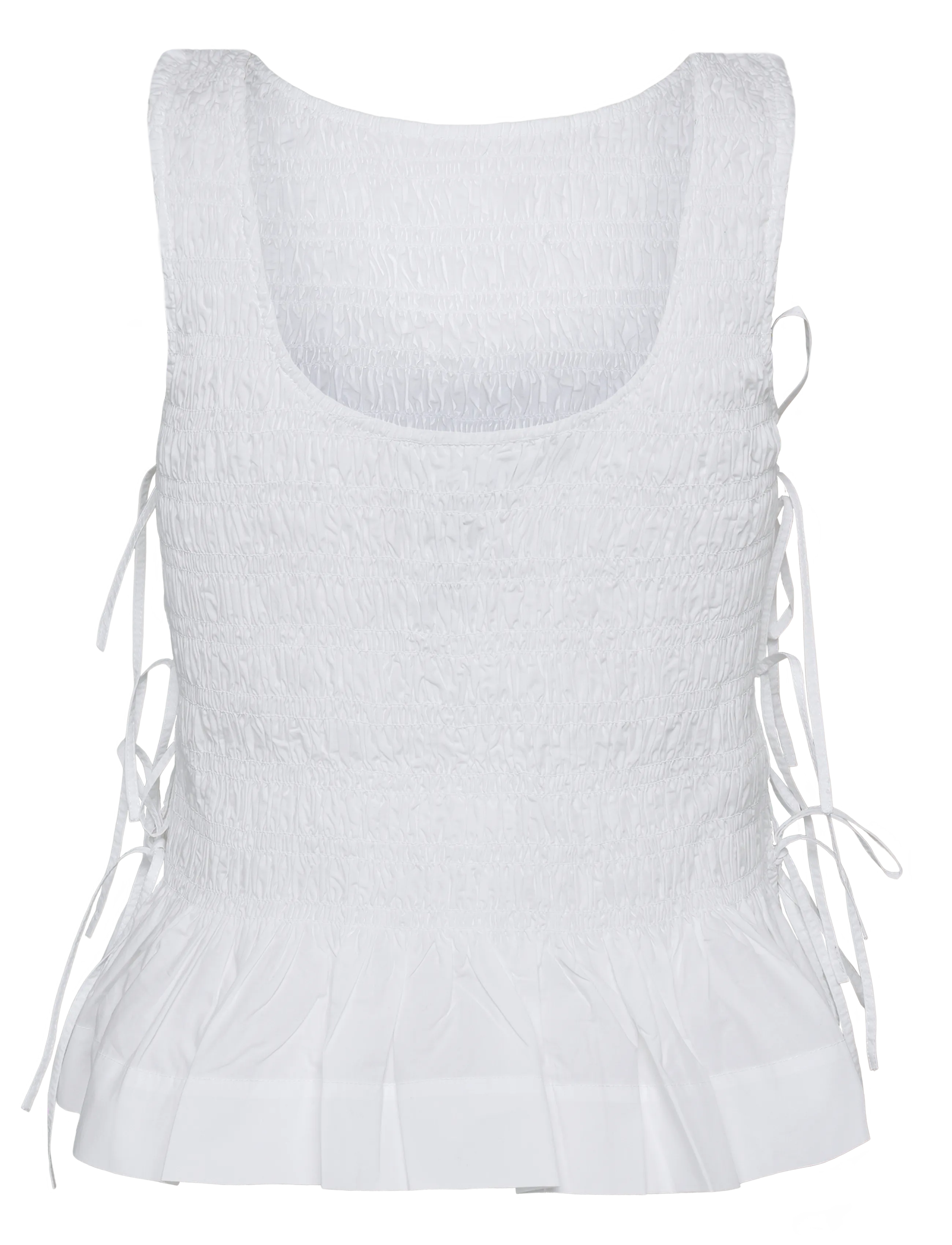 Ganni - Top In White Smocked Cotton - white - 1