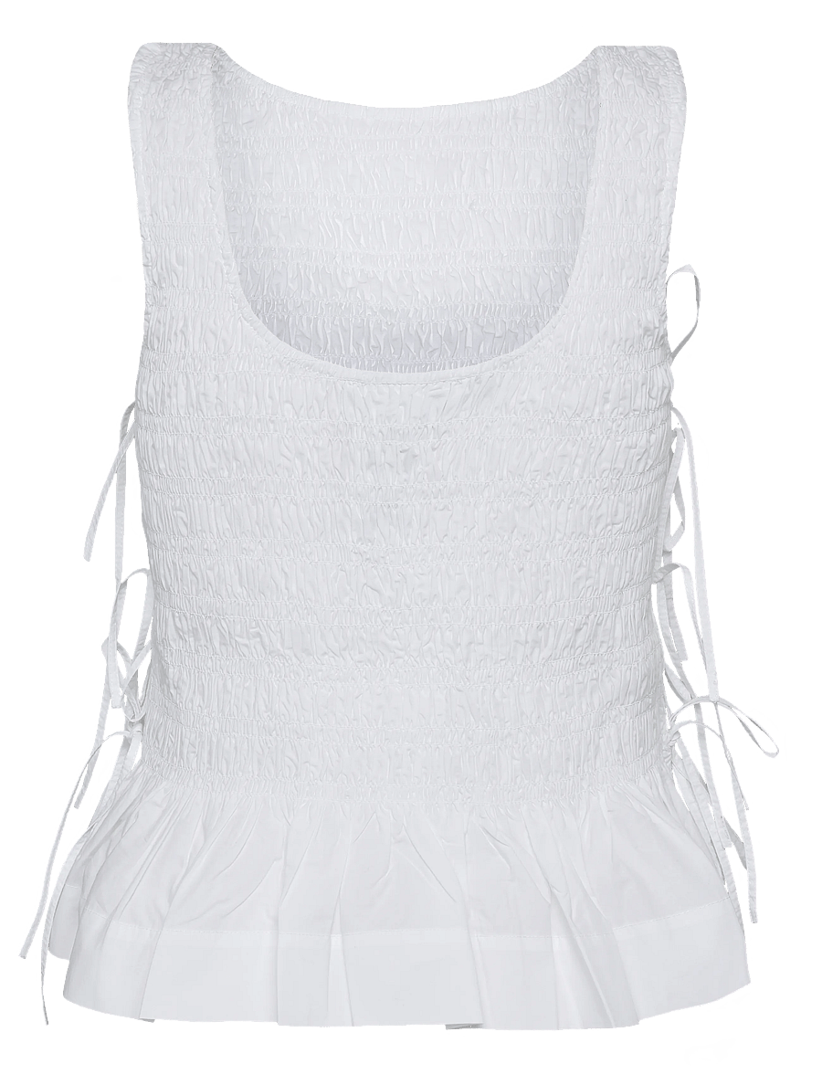 Ganni - Top In White Smocked Cotton - white - 1