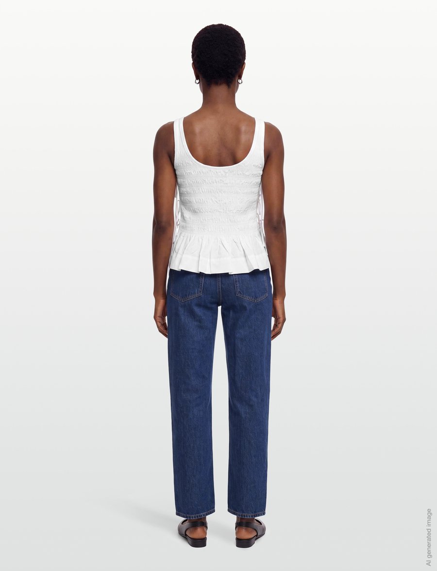 Ganni - Top In White Smocked Cotton - sleeveless blouses - white - 4
