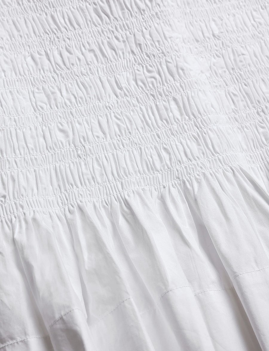 Ganni - Top In White Smocked Cotton - white - 3