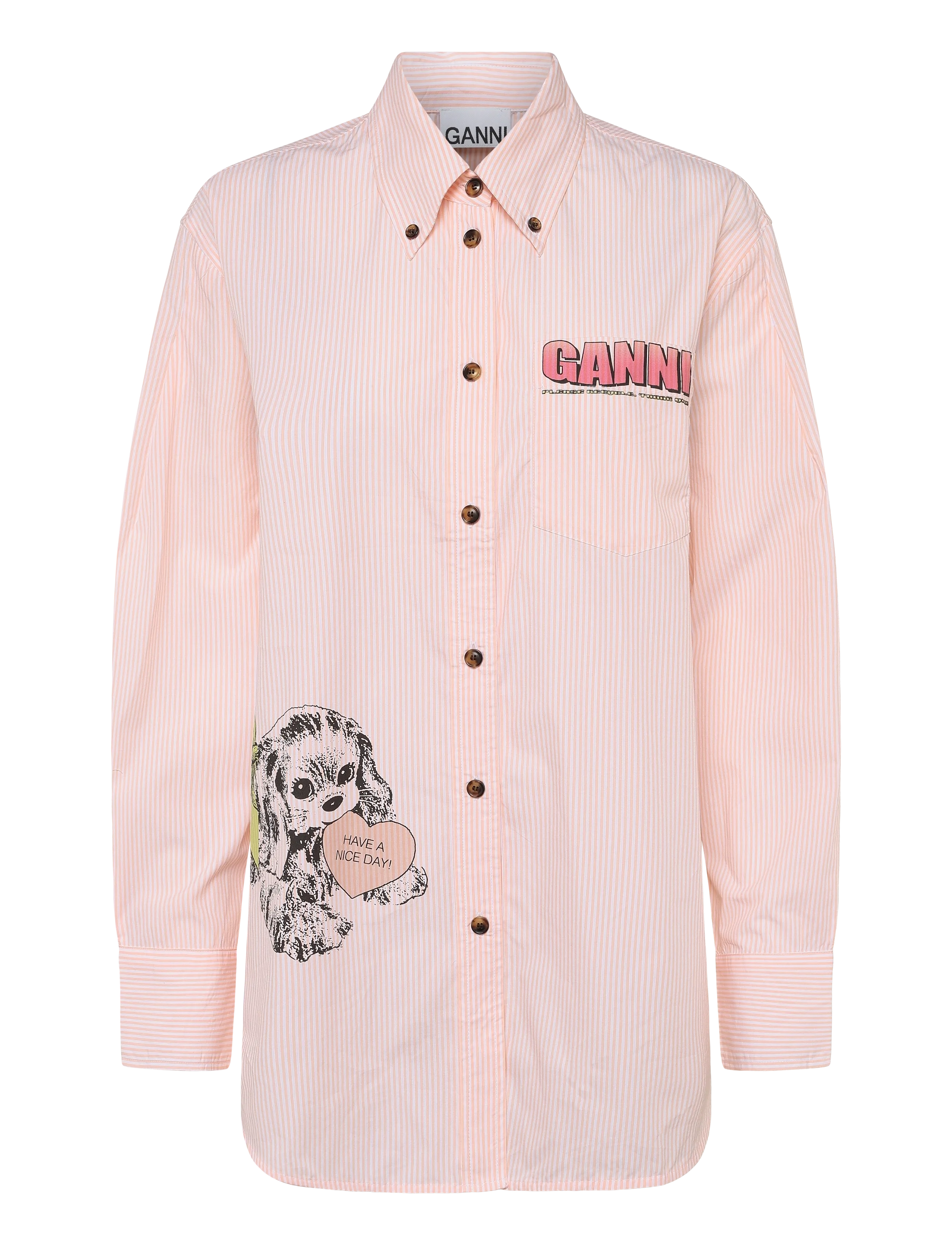 Ganni Stripe Graphic Shirt - Blouses & Shirts - PINK / pink/rose