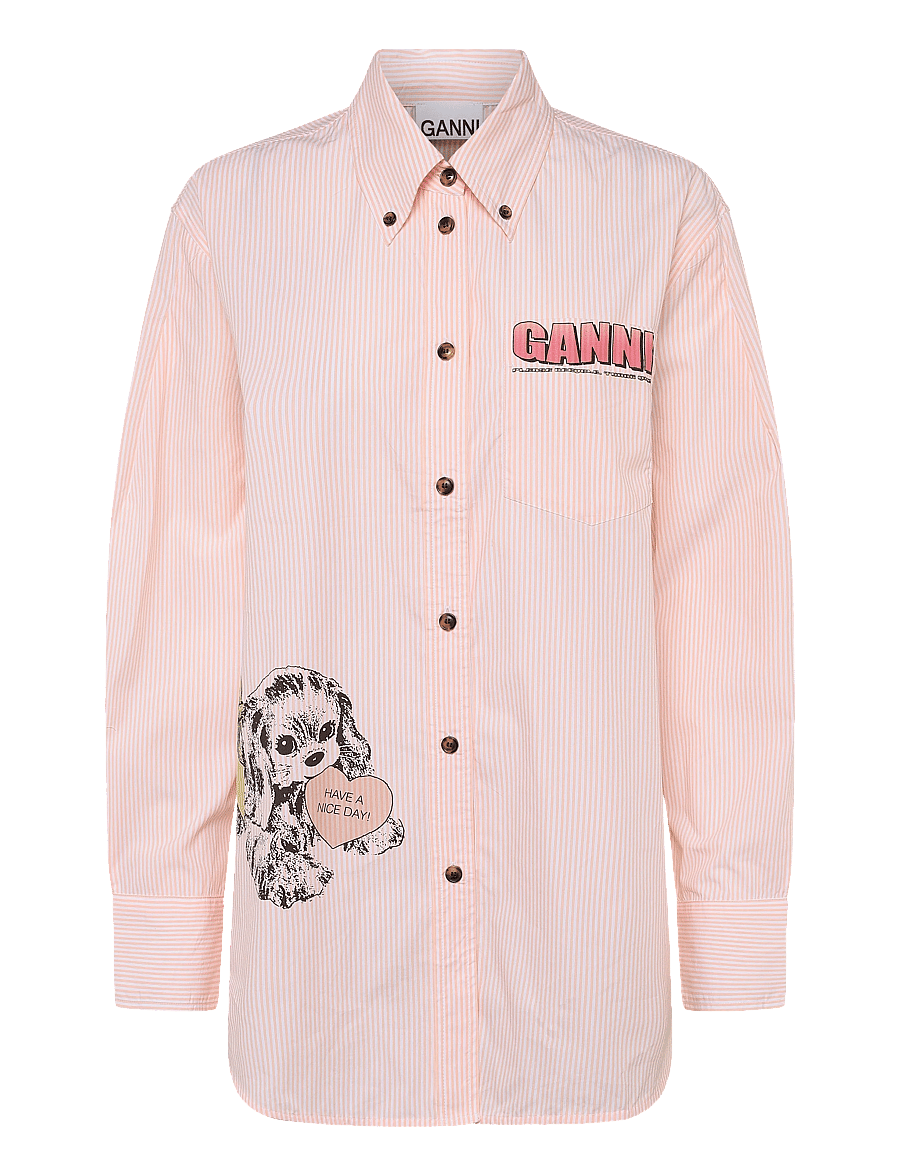 Ganni - Stripe Graphic Shirt - koszule z długimi rękawami - pink - 0