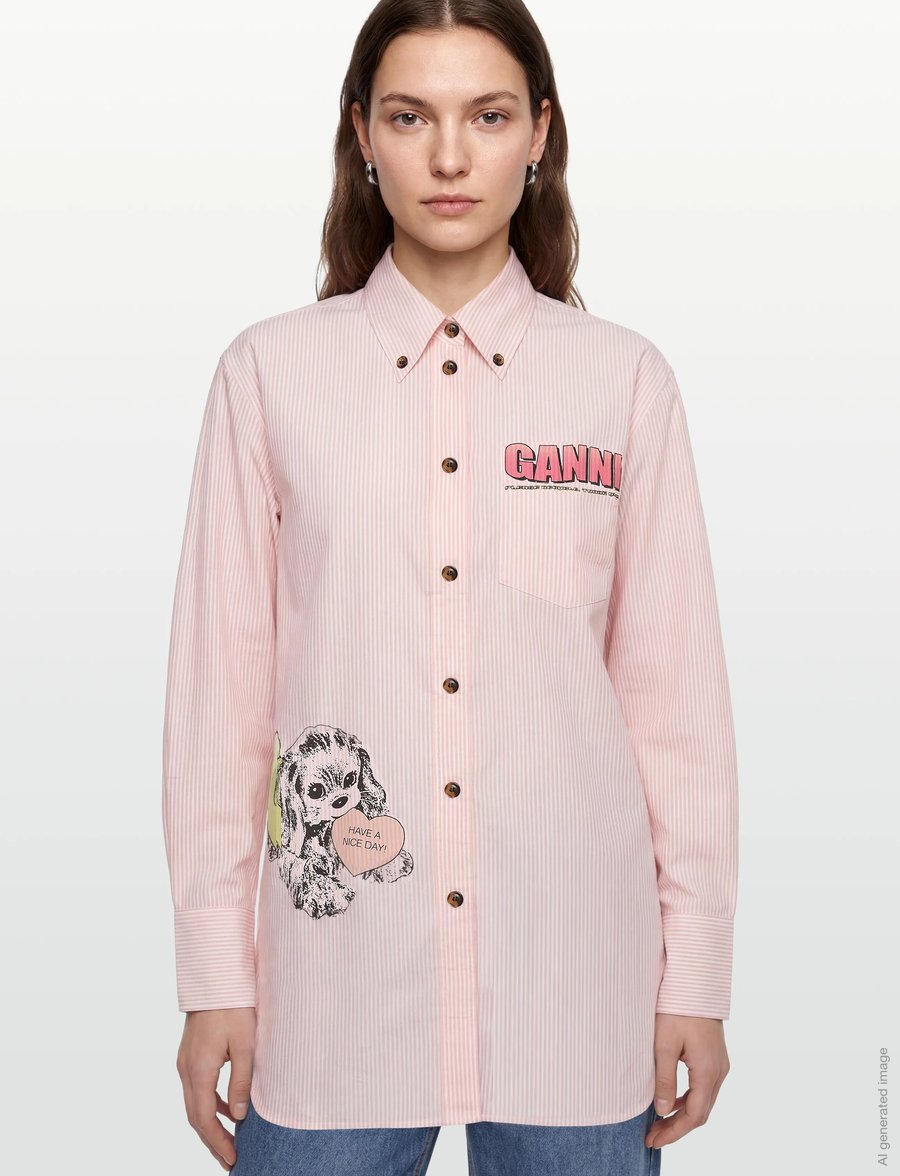 Ganni - Stripe Graphic Shirt - långärmade skjortor - pink - 3