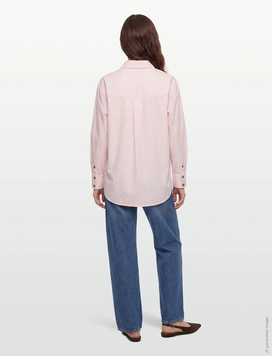 Ganni - Stripe Graphic Shirt - långärmade skjortor - pink - 4