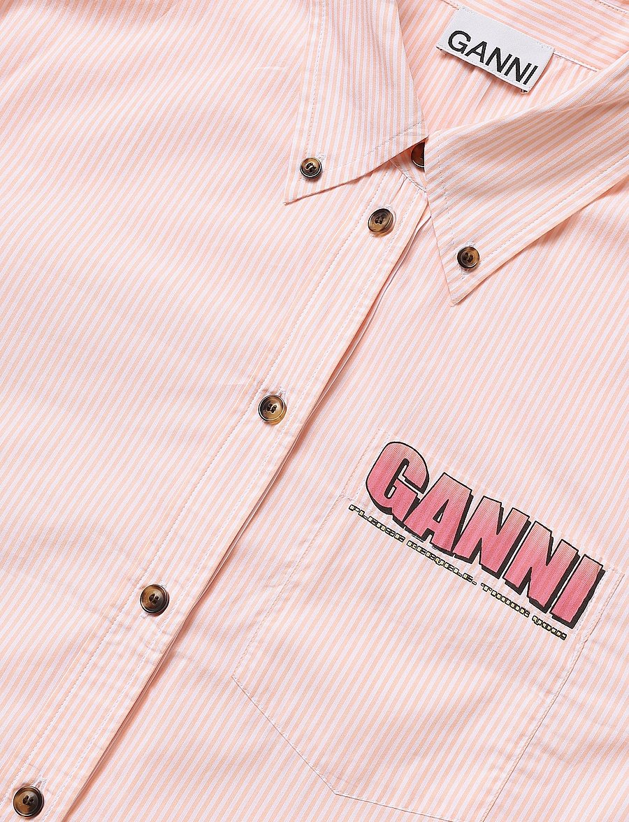 Ganni - Stripe Graphic Shirt - koszule z długimi rękawami - pink - 2