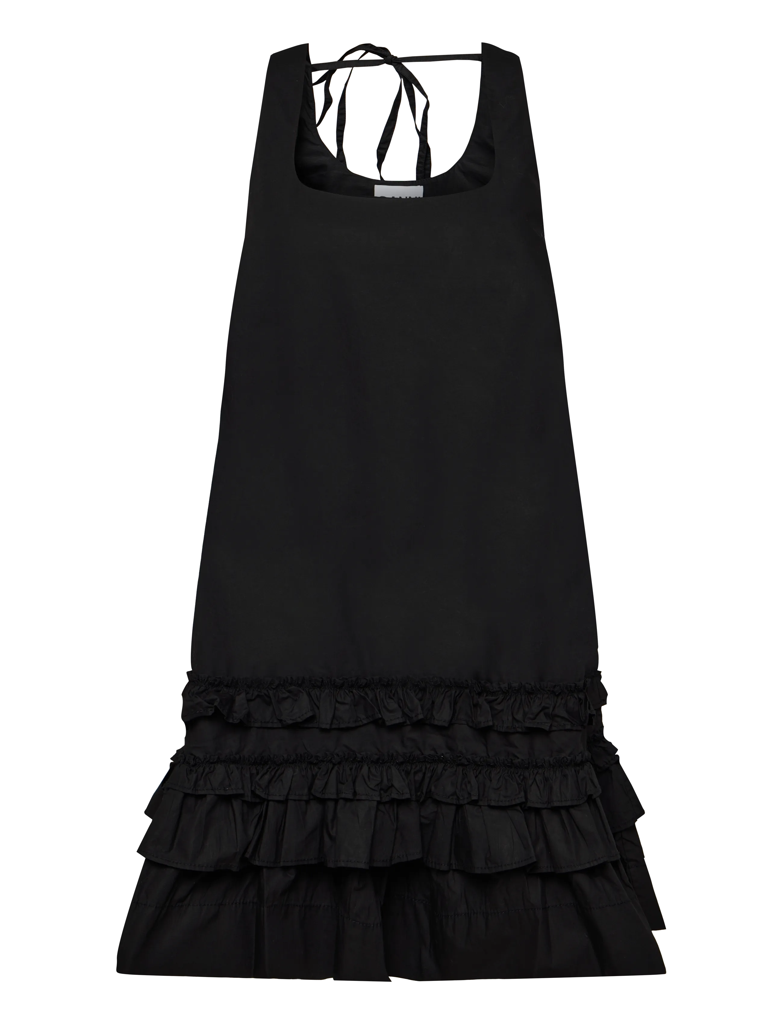 Ganni - Ruffled Organic Cotton Poplin Mini Dress - sommerkleider - black - 1