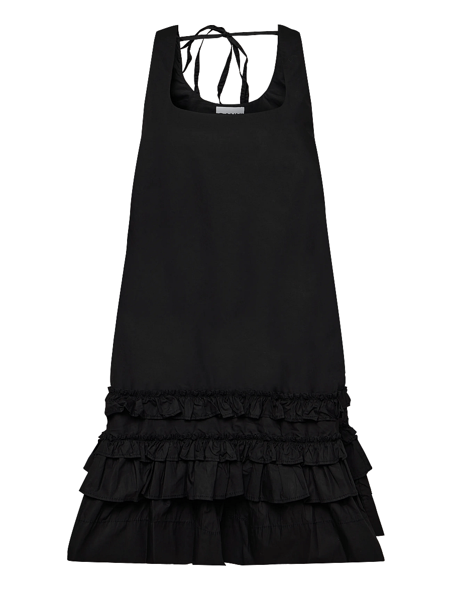 Ganni - Ruffled Organic Cotton Poplin Mini Dress - sommerkleider - black - 1