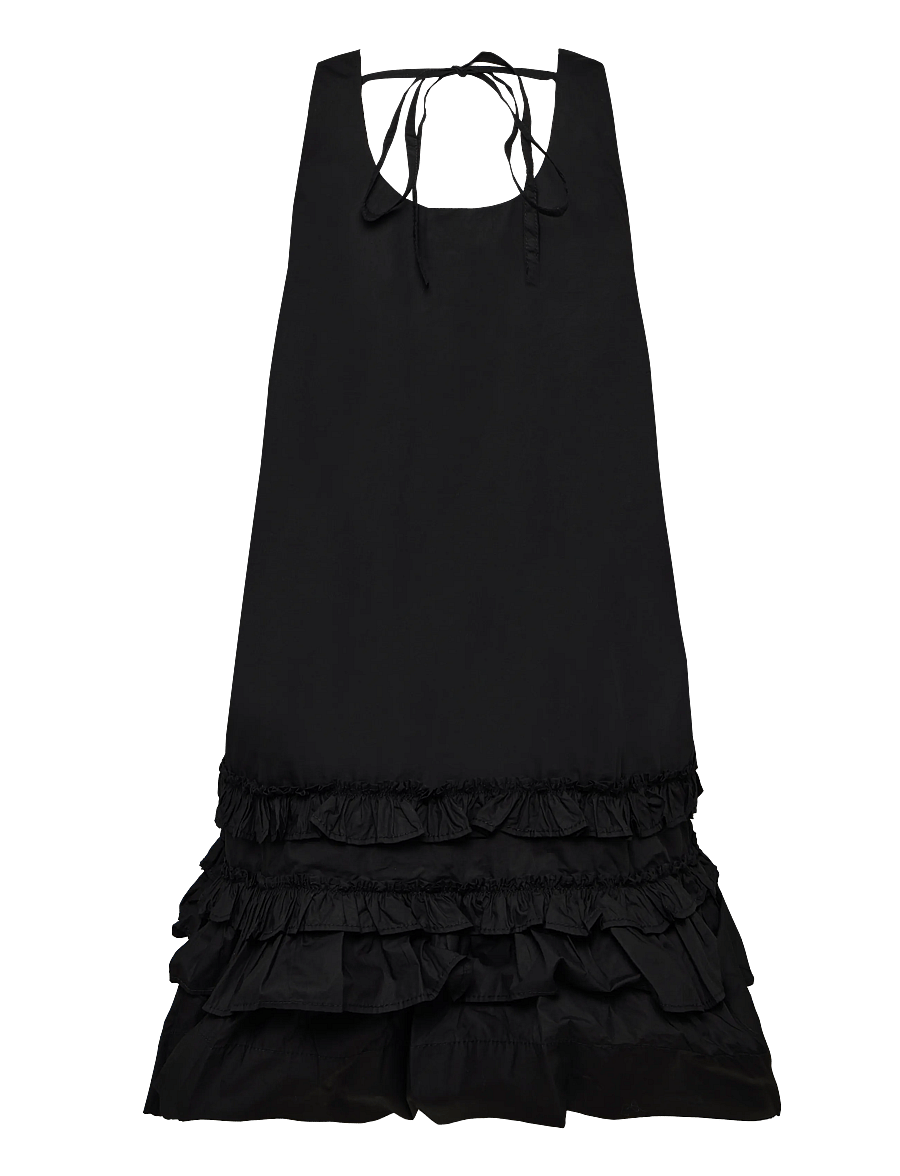 Ganni - Ruffled Organic Cotton Poplin Mini Dress - sommerkleider - black - 2