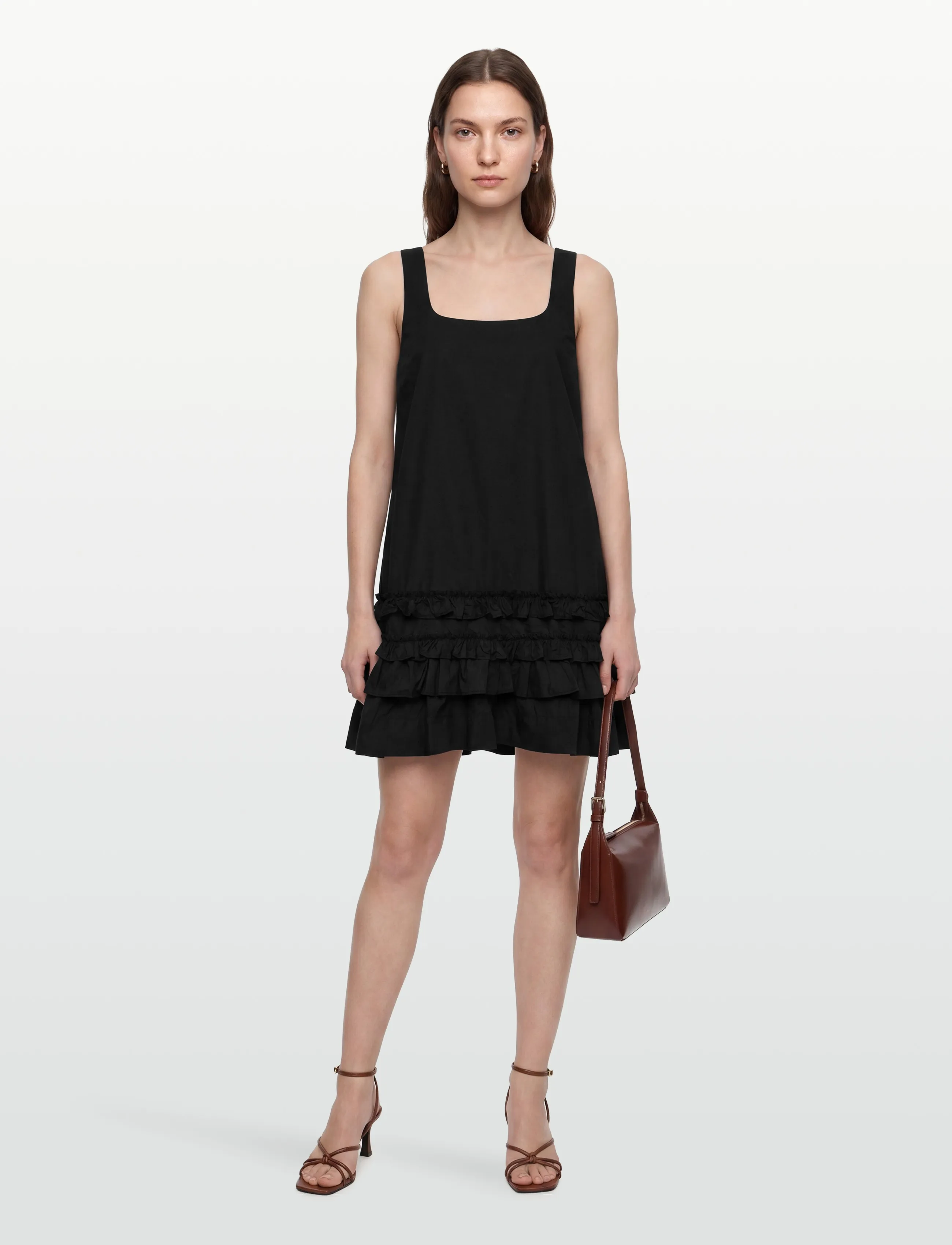 Ganni Ruffled Organic Cotton Poplin Mini Dress, 38, Dresses, Schwarz - Short Frauen