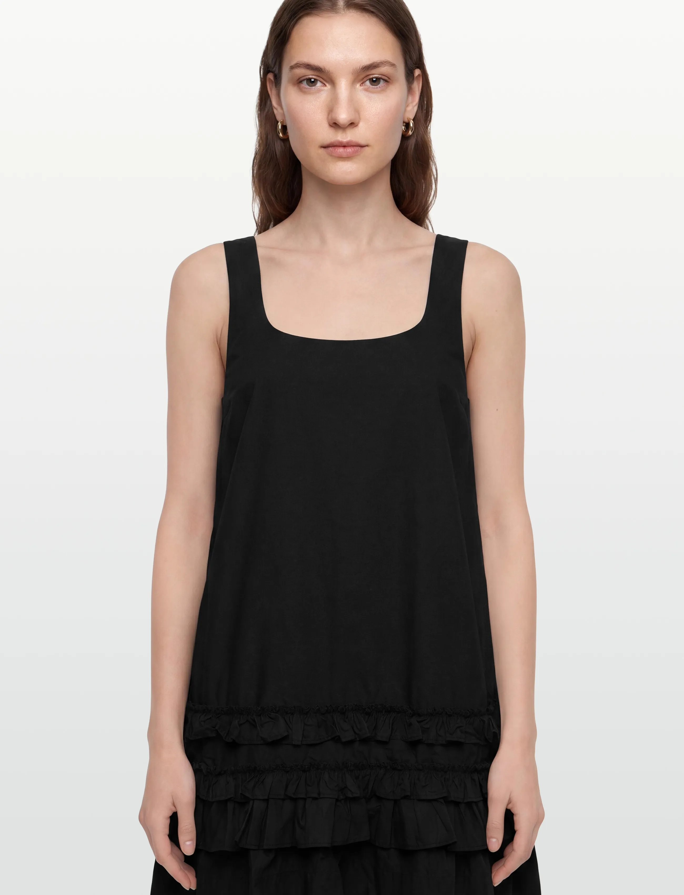 Ganni - Ruffled Organic Cotton Poplin Mini Dress - sommerkleider - black - 3