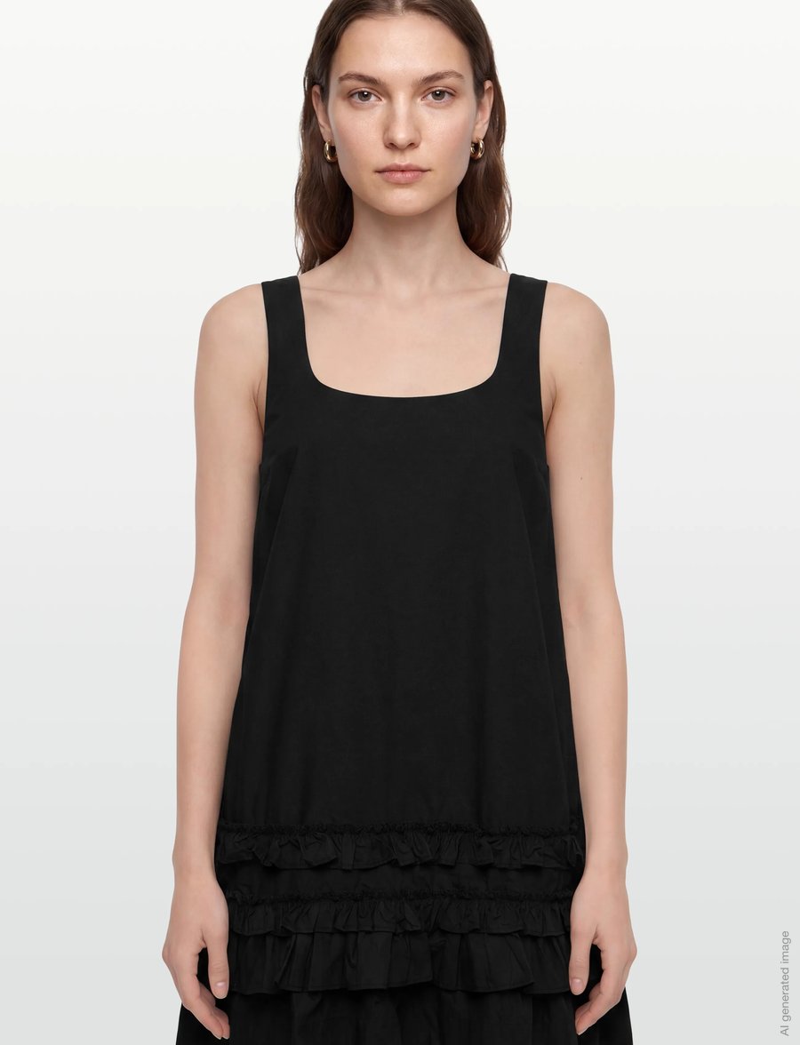 Ganni - Ruffled Organic Cotton Poplin Mini Dress - sommerkleider - black - 3