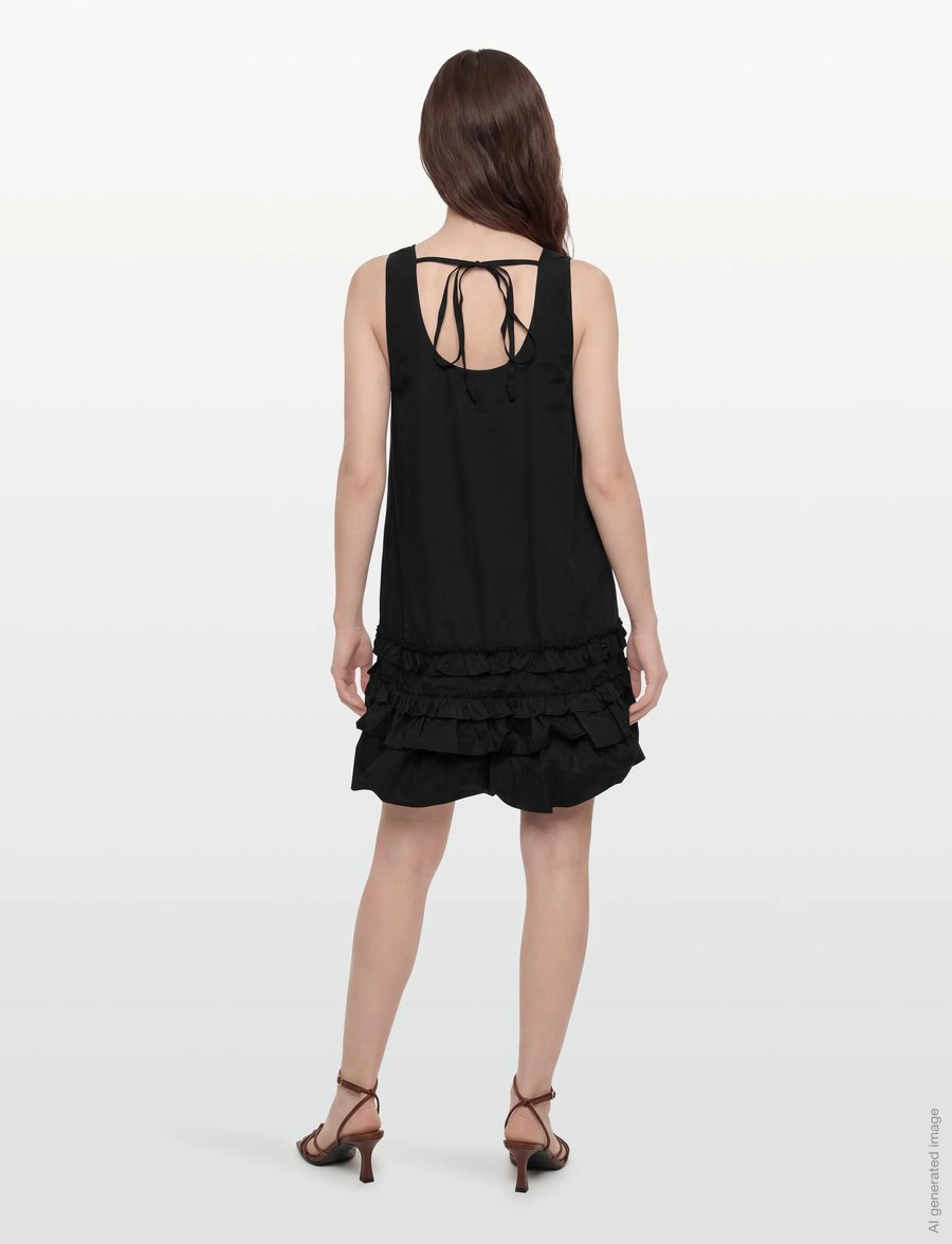 Ganni - Ruffled Organic Cotton Poplin Mini Dress - sommerkleider - black - 4