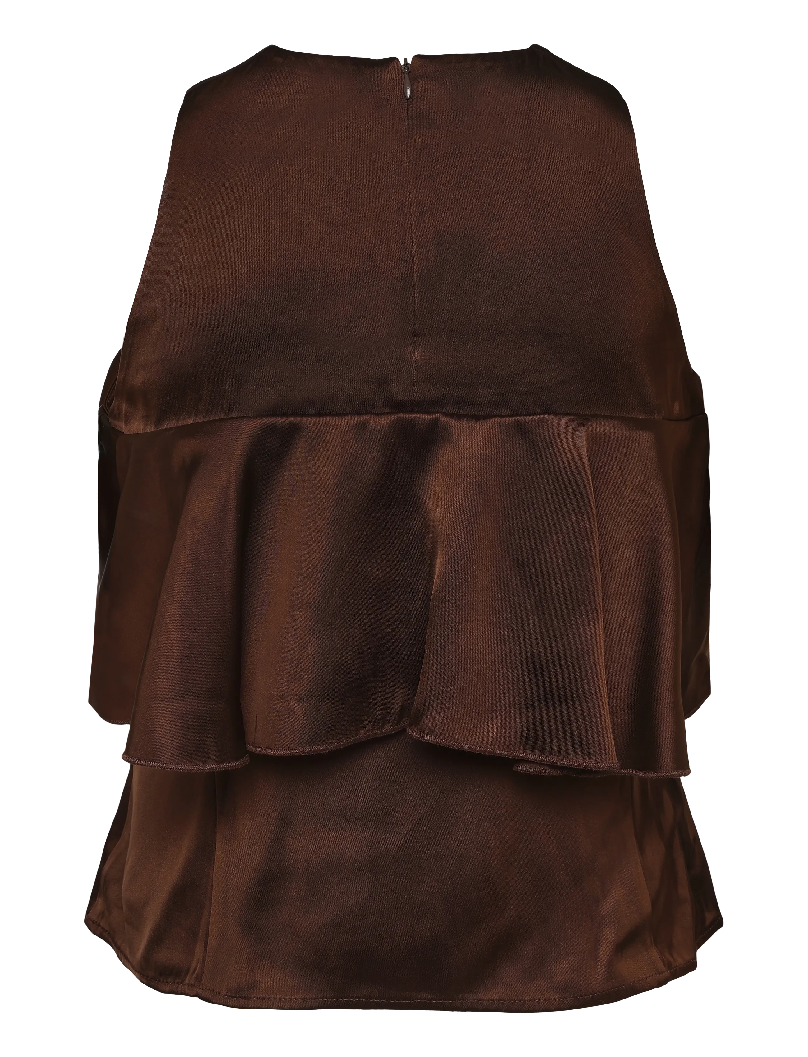 Ganni - Double Viscose Satin Ruffle Top - brown - 2