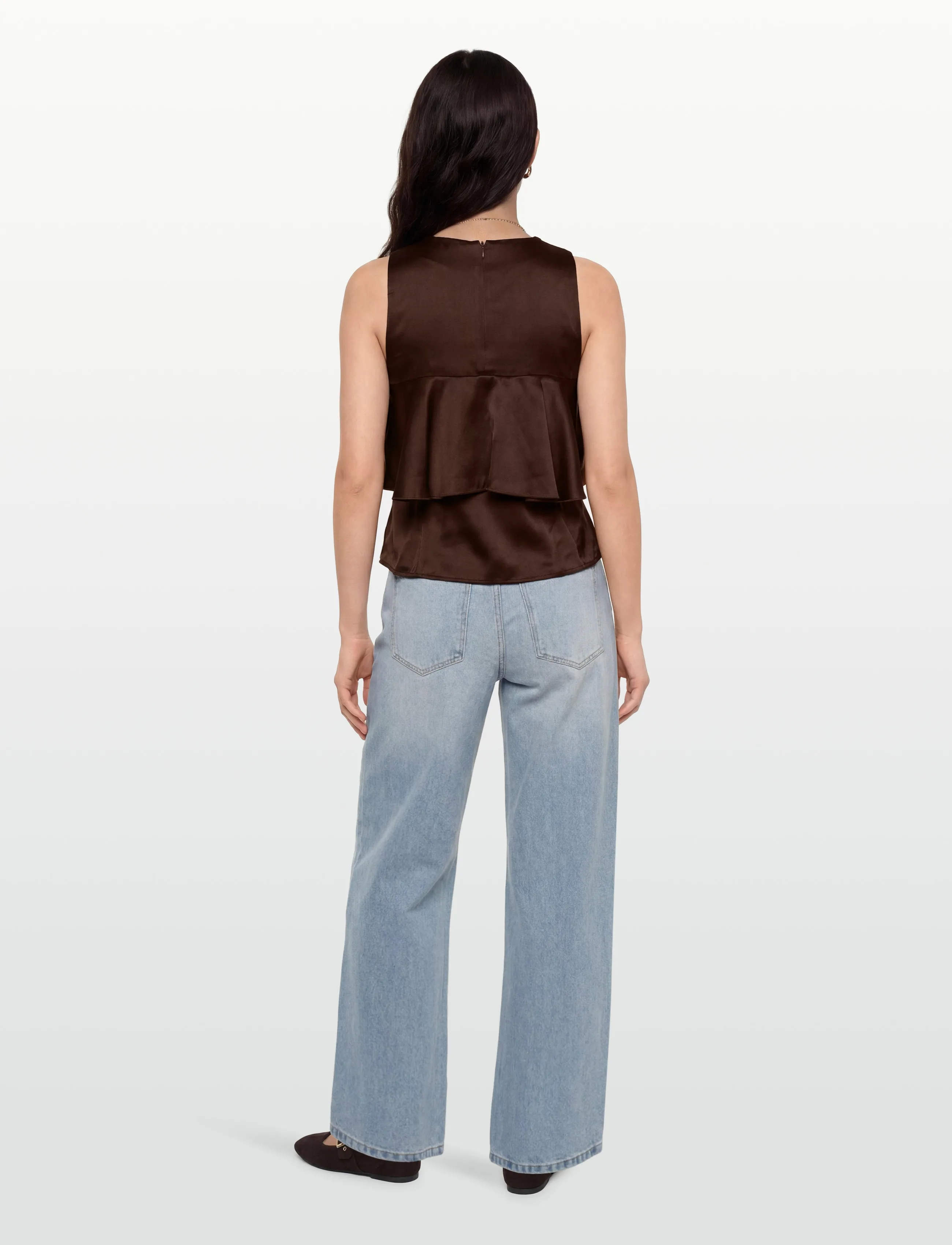 Ganni - Double Viscose Satin Ruffle Top - brown - 4