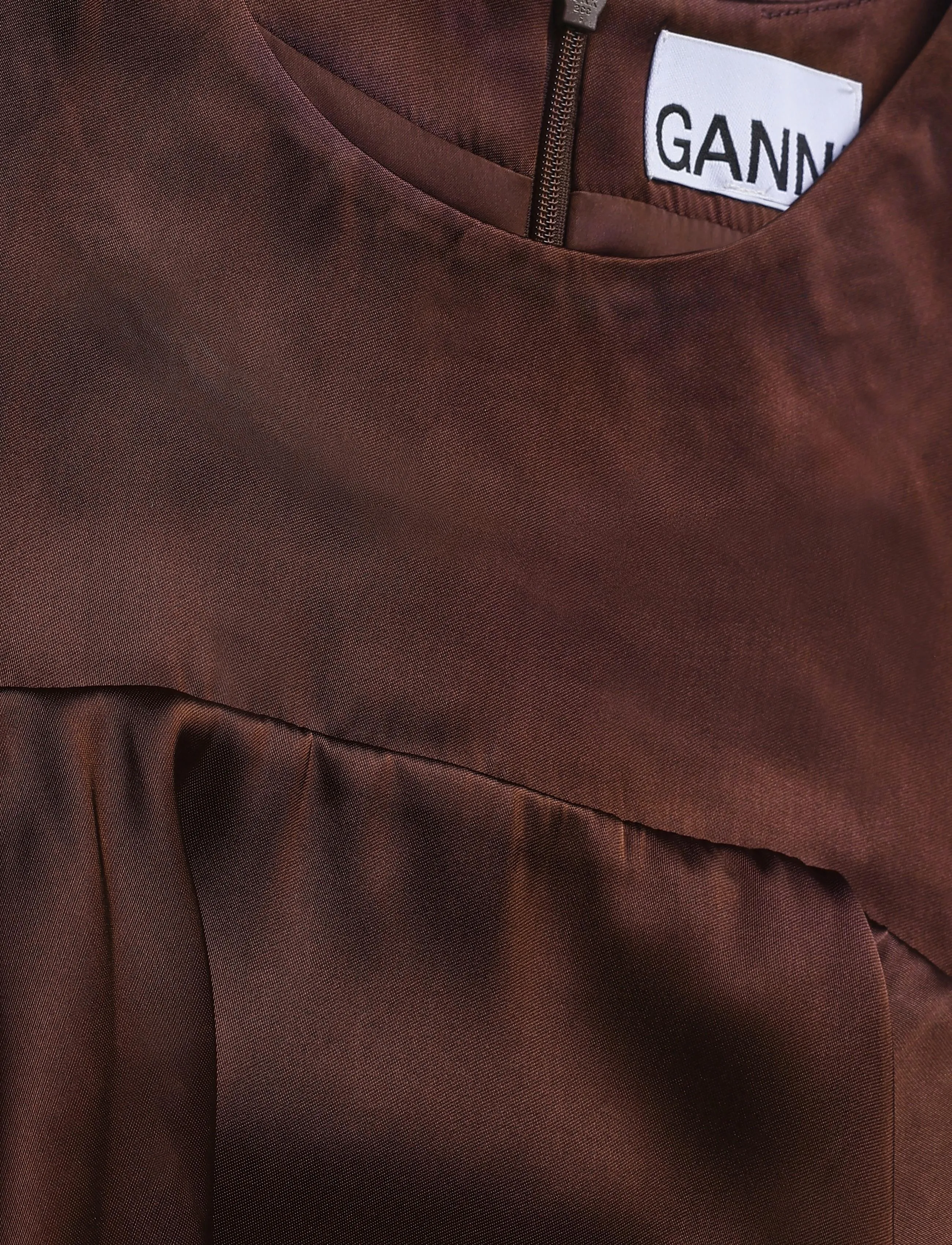 Ganni - Double Viscose Satin Ruffle Top - brown - 5