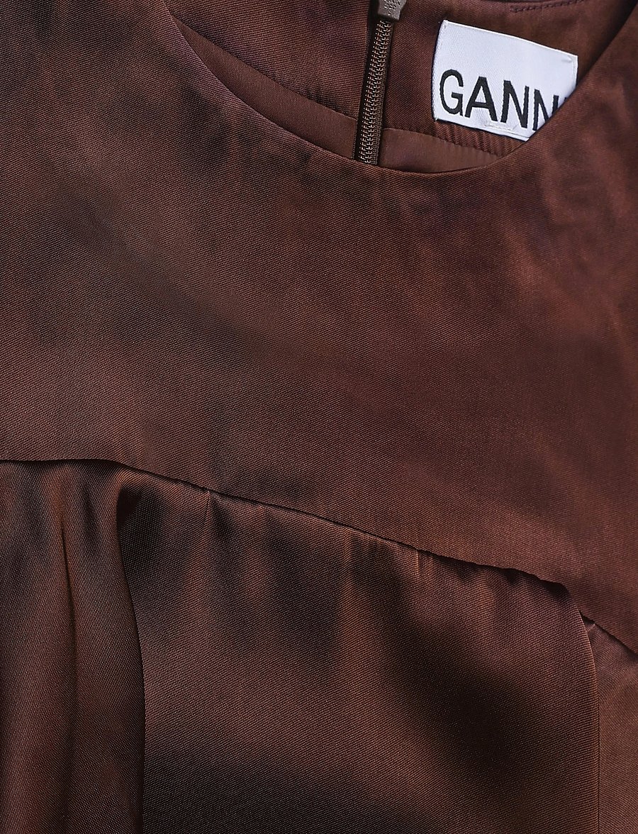 Ganni - Double Viscose Satin Ruffle Top - Ärmellose tops - brown - 5