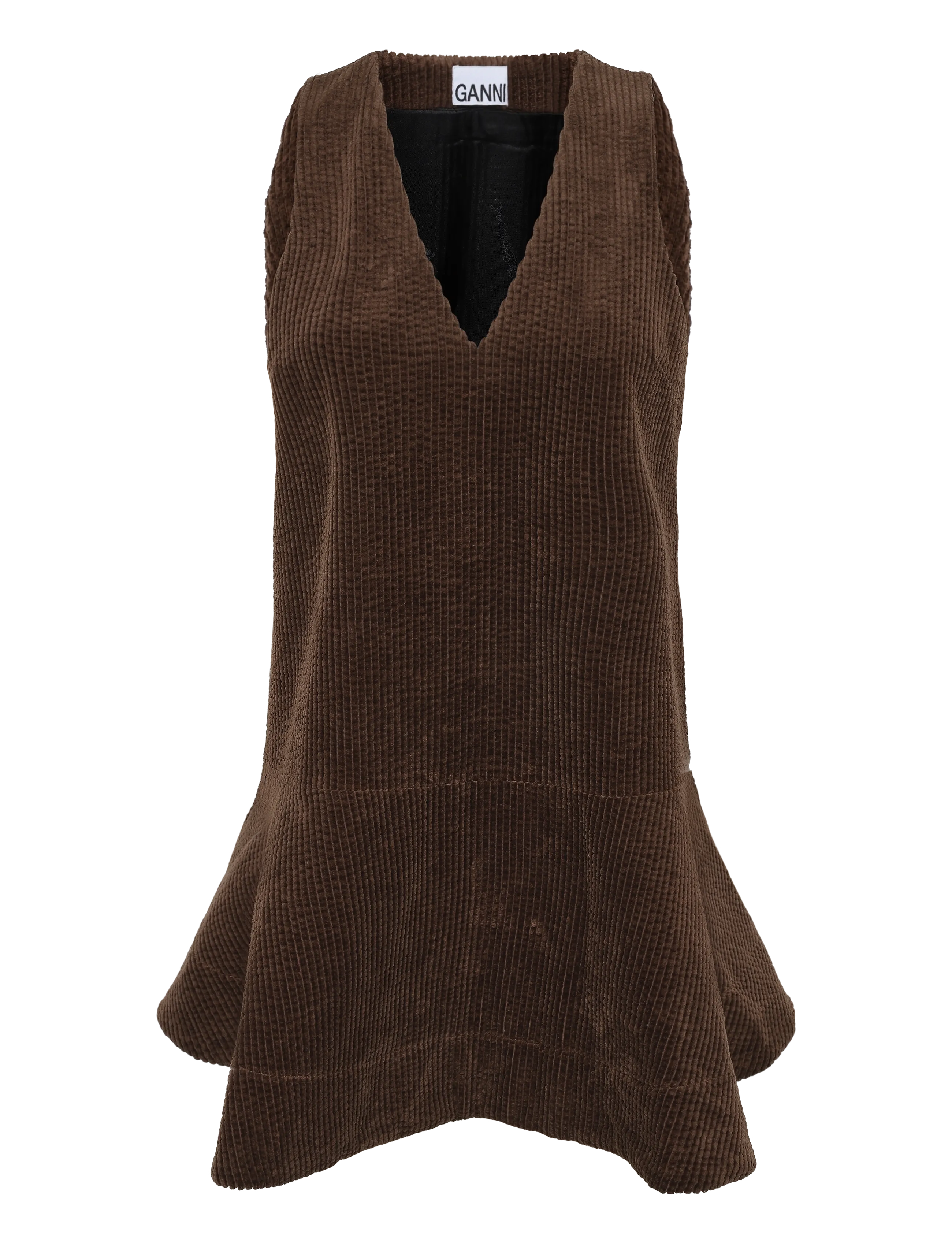 Ganni Seersucker Corduroy V Neck Mini Dress - Kjoler - BROWN / brown