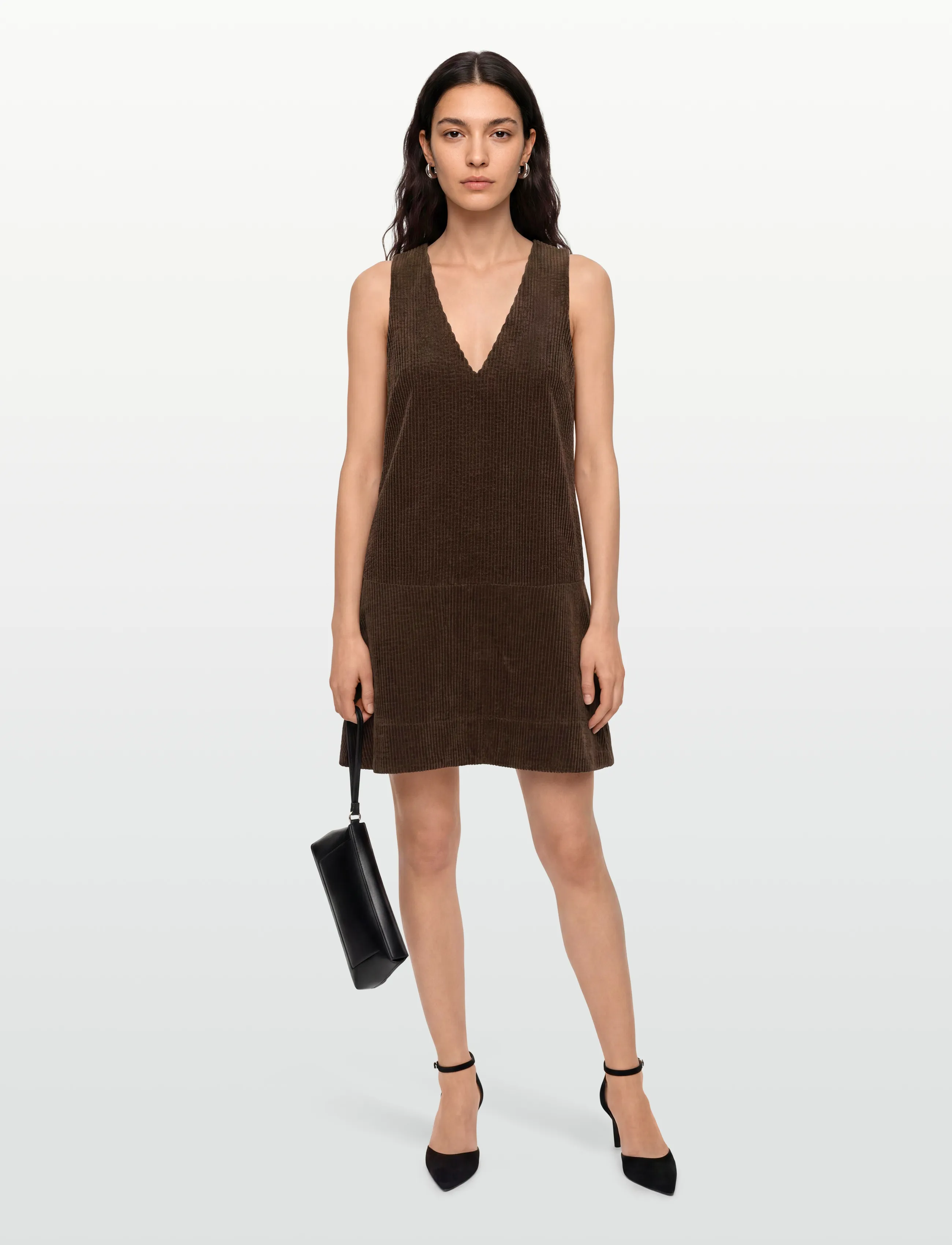 Ganni Seersucker Corduroy V Neck Mini Dress, 36, Dresses, Braun - Short Frauen