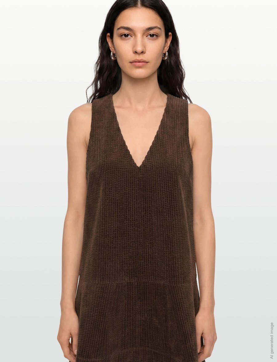 Ganni - Seersucker Corduroy V Neck Mini Dress - korta klänningar - brown - 3