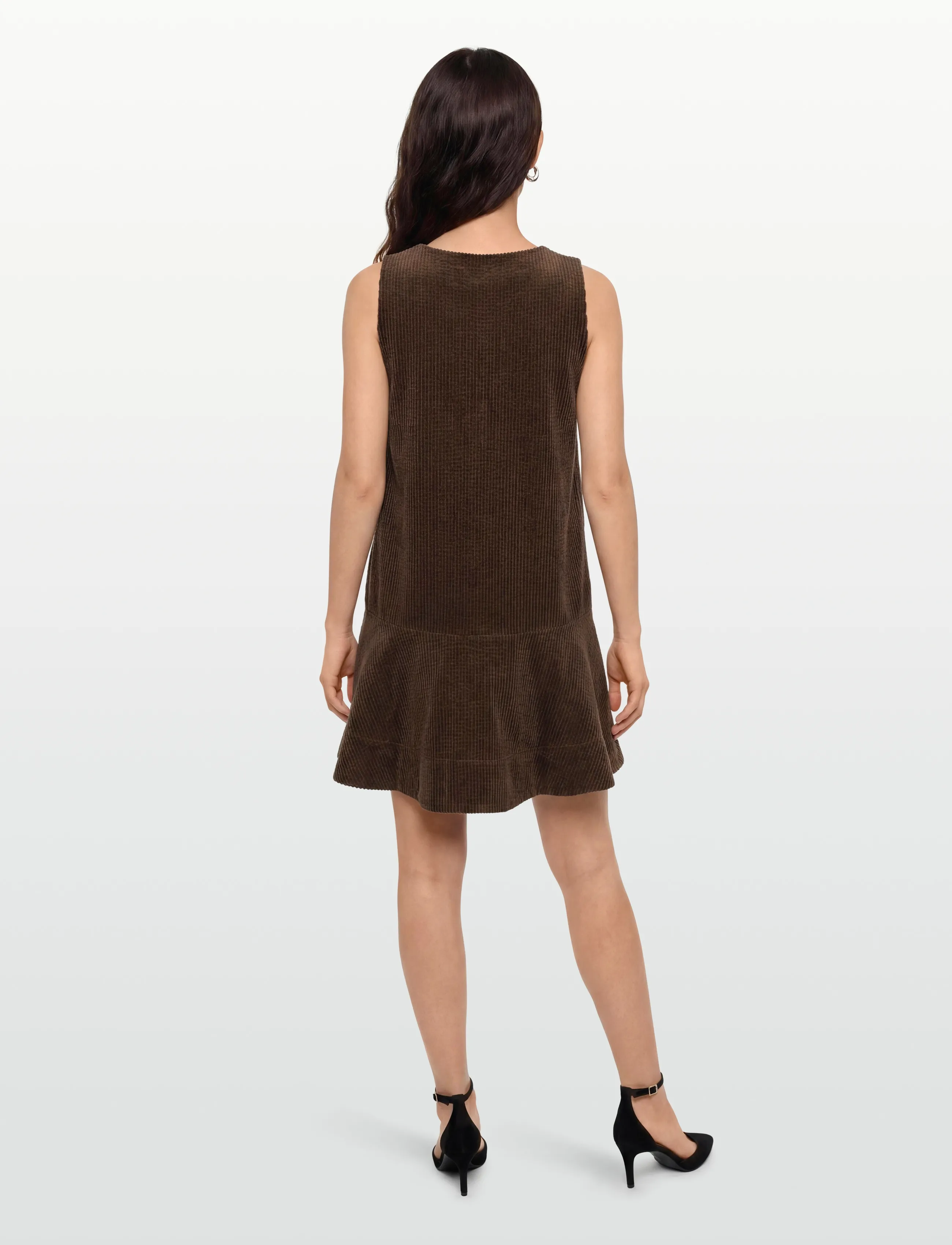 Ganni - Seersucker Corduroy V Neck Mini Dress - korta klänningar - brown - 4