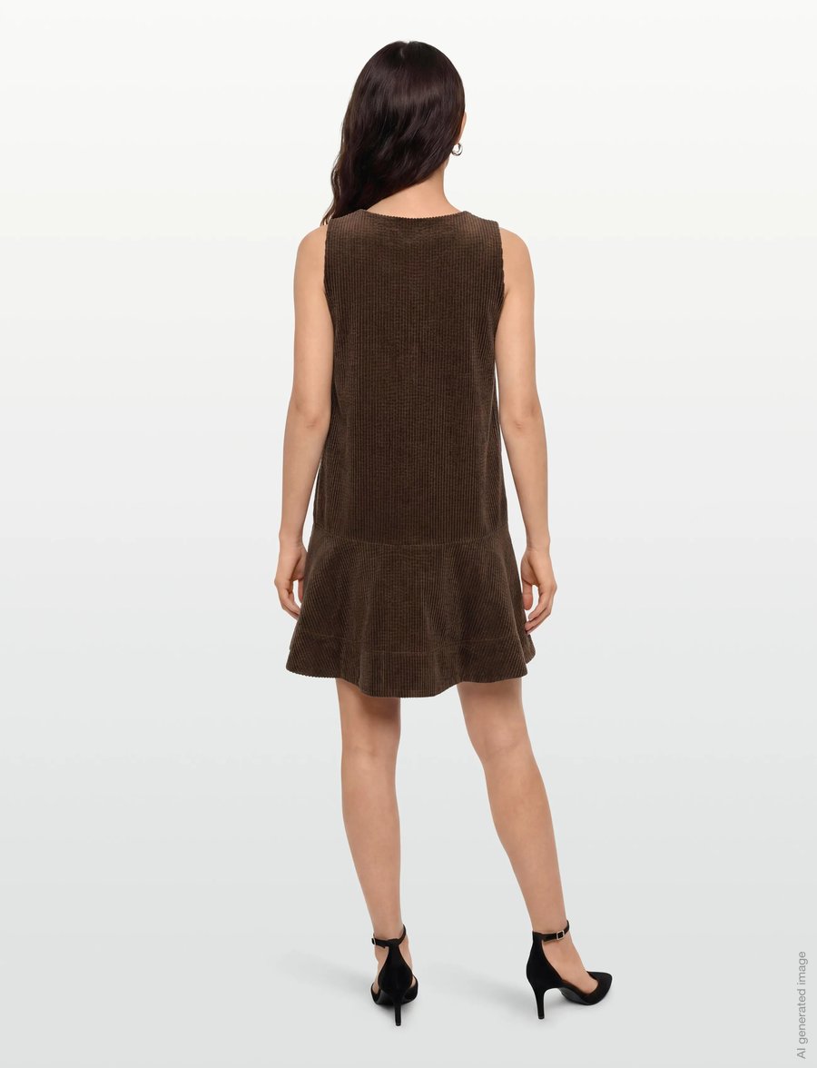 Ganni - Seersucker Corduroy V Neck Mini Dress - korta klänningar - brown - 4