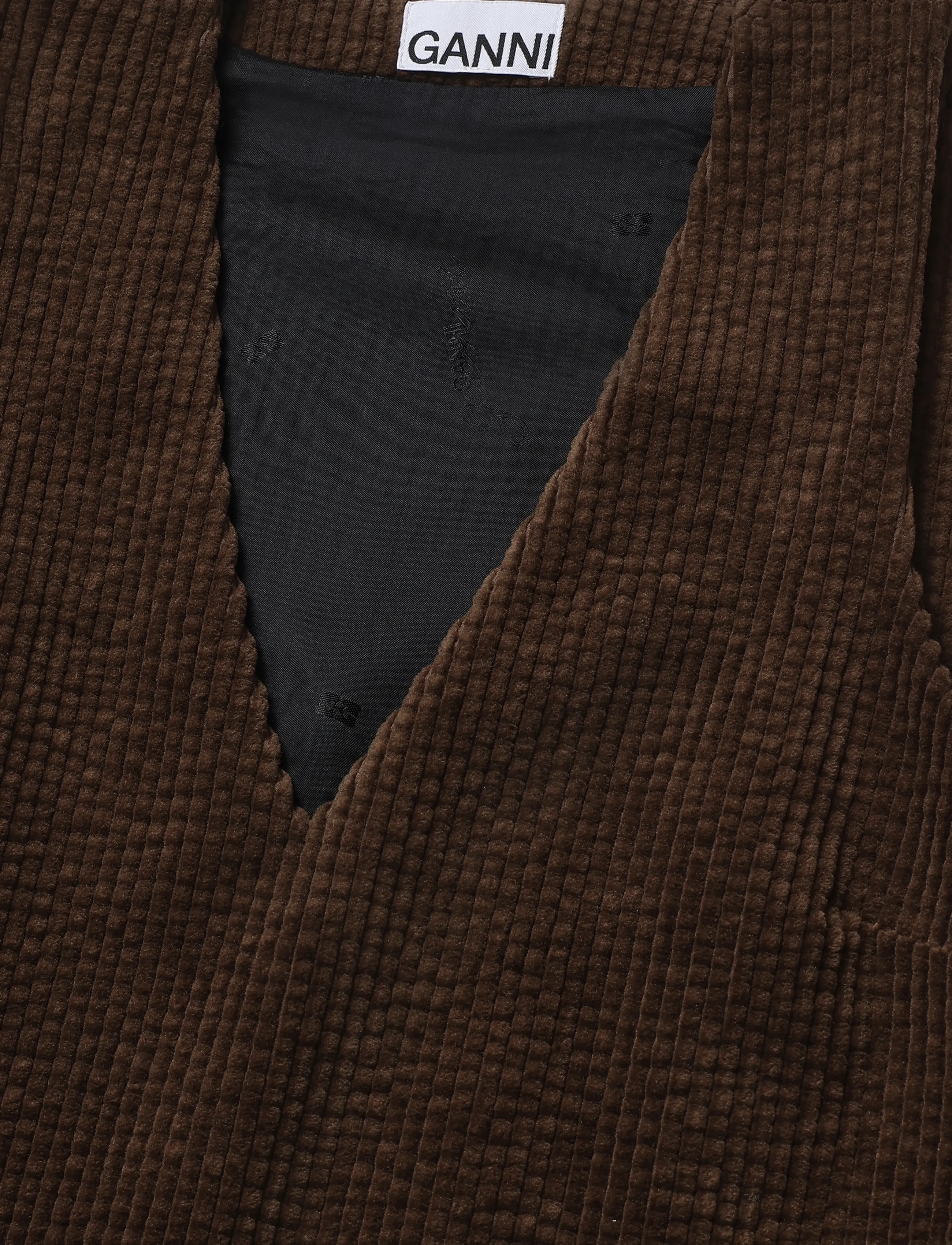 Ganni - Seersucker Corduroy V Neck Mini Dress - brown - 2