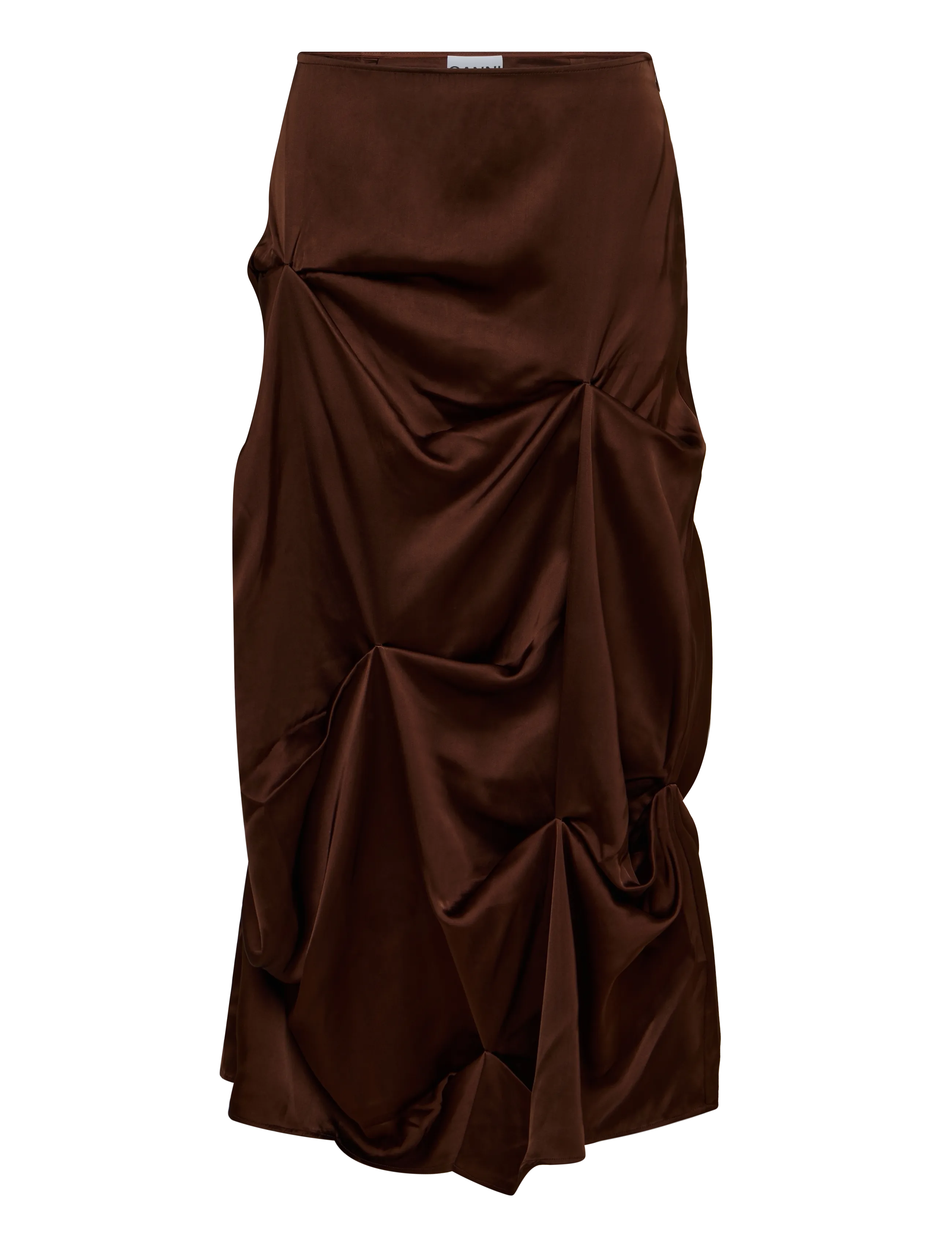 Ganni Satin Tuck Detail Long Skirt - Midi-Röcke - BROWN / brown