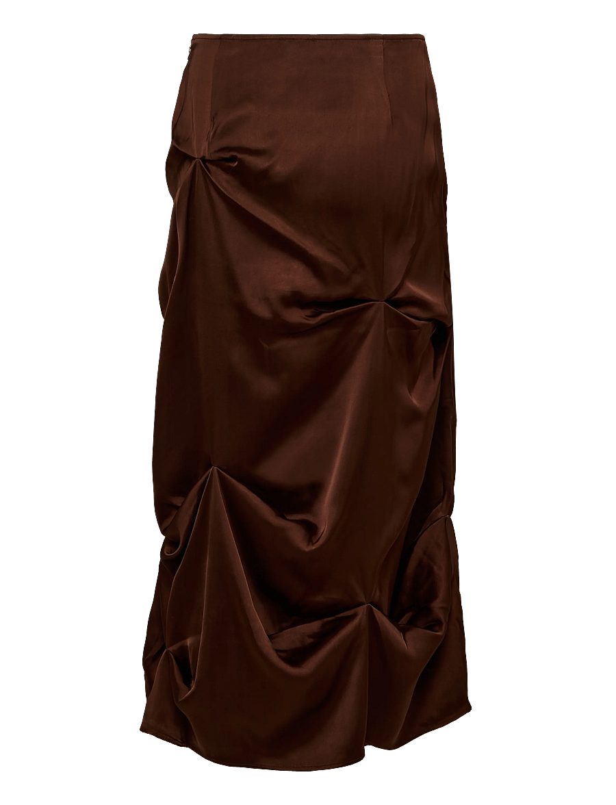 Ganni - Satin Tuck Detail Long Skirt - satiinseelikud - brown - 2