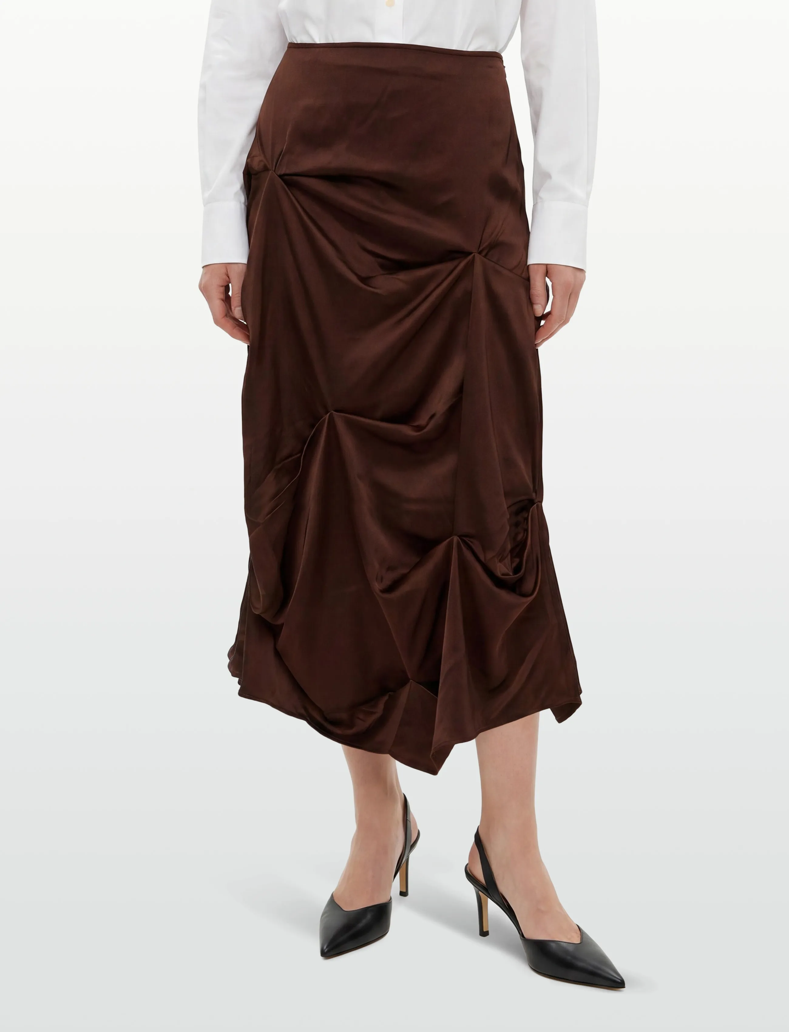 Ganni - Satin Tuck Detail Long Skirt - brown - 3