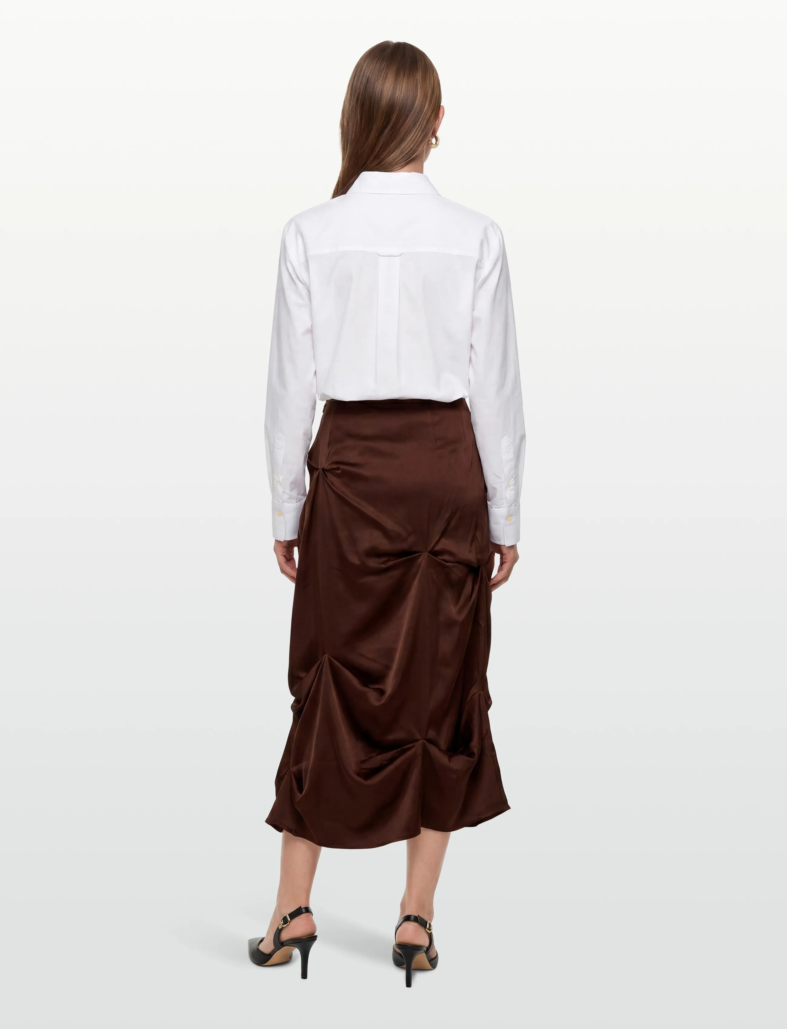 Ganni - Satin Tuck Detail Long Skirt - brown - 4