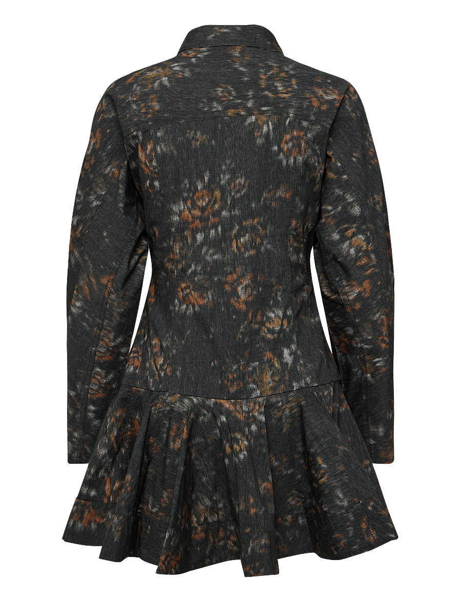 Ganni - Stretch Cotton Buttoned Mini Dress In Phantom Floral - skjortklänningar - grey - 2