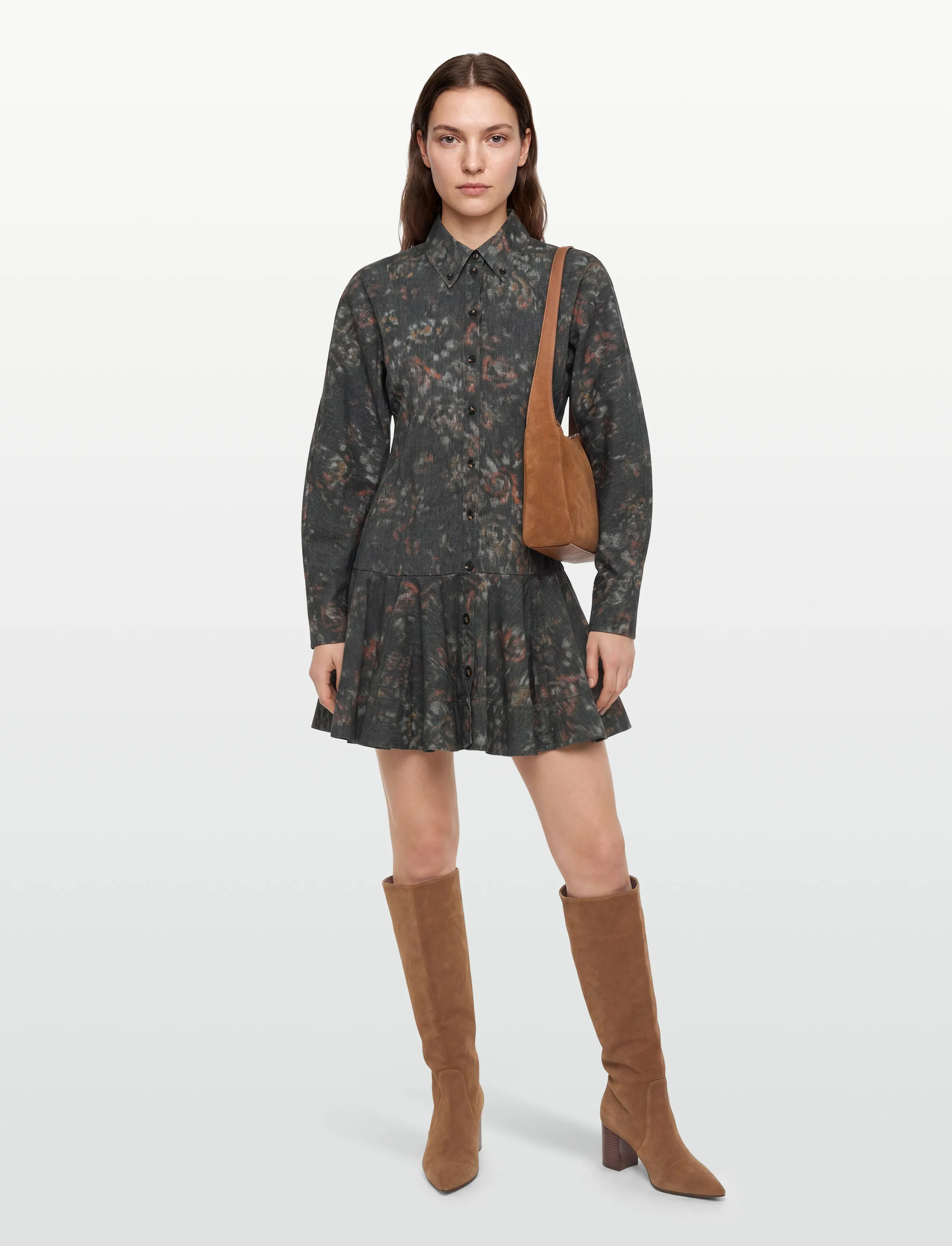 Ganni Stretch Cotton Buttoned Mini Dress In Phantom Floral, 38, Dresses, Grau - Short Dress, Frauen