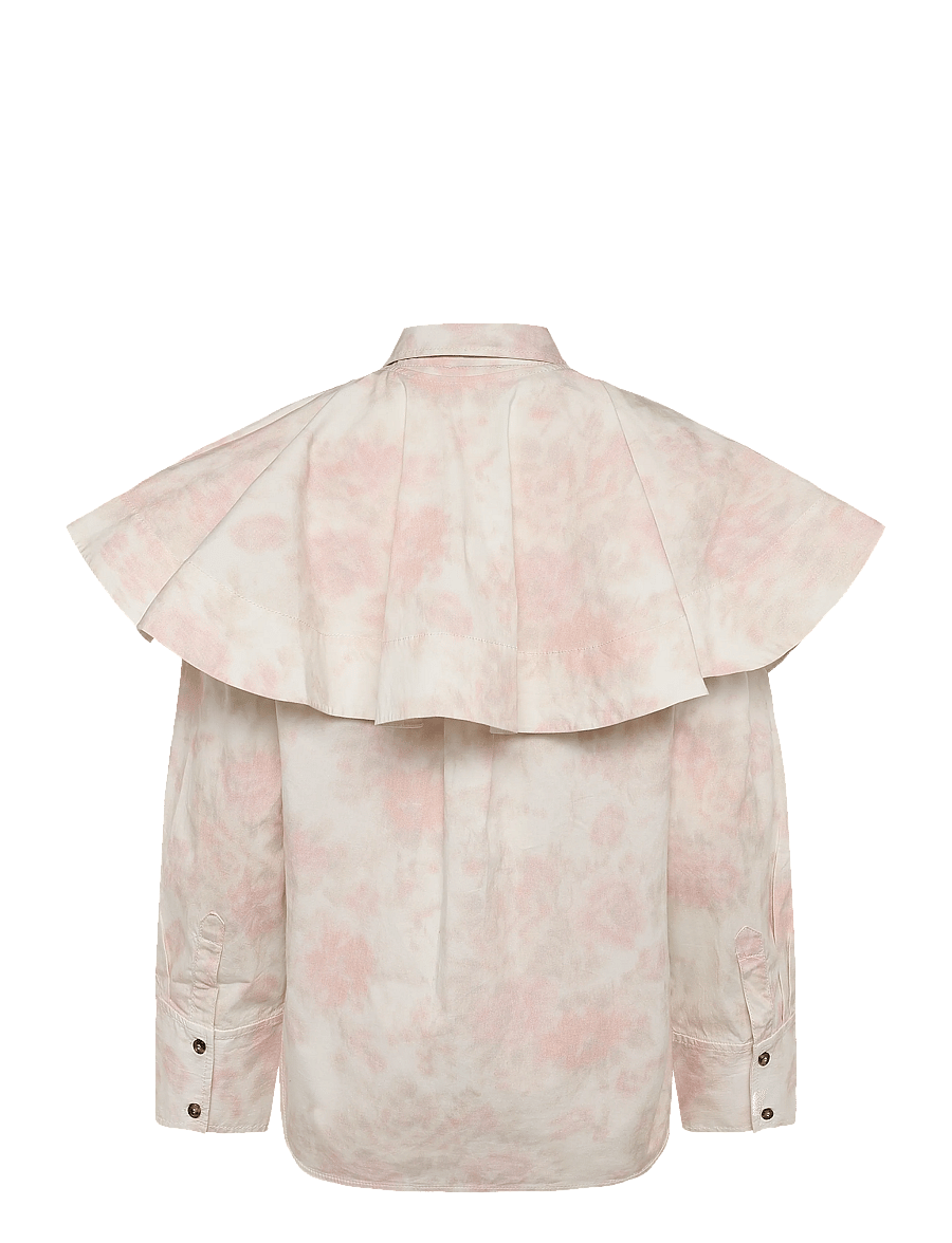 Ganni - Printed Stretch Cotton Circle Collar Shirt - langærmede skjorter - white - 1