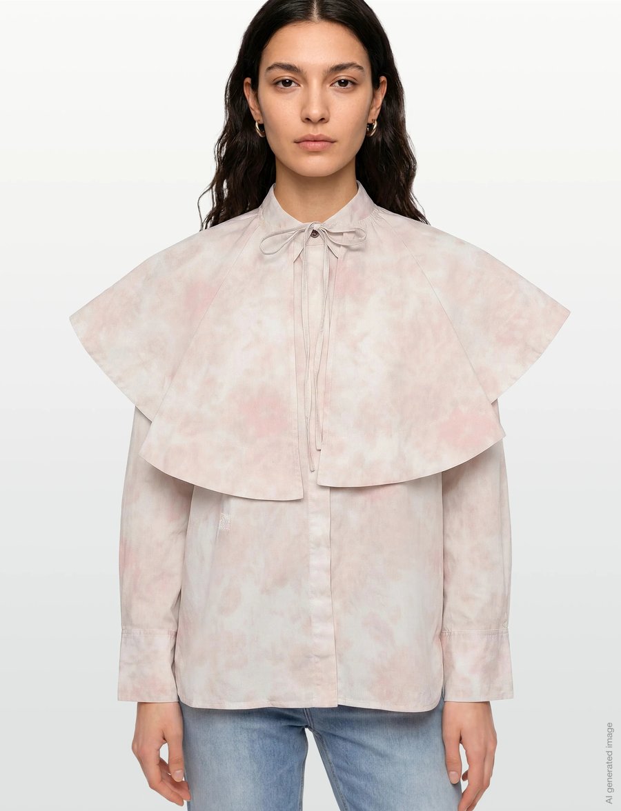 Ganni - Printed Stretch Cotton Circle Collar Shirt - langärmlige hemden - white - 3