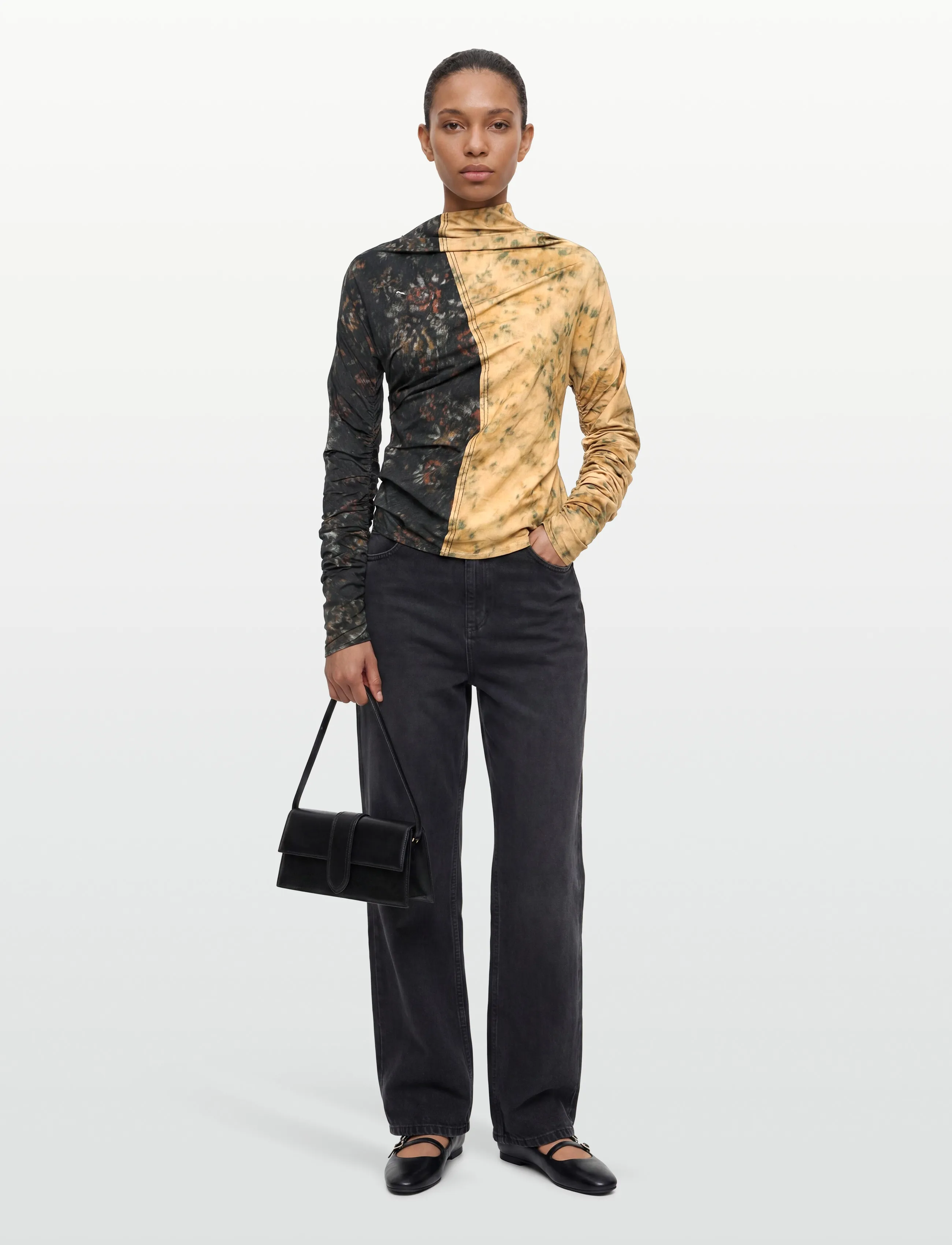 Ganni Printed Stretch Cotton Ruched Top, 42, Multi/patterned, T-Shirts & Toppe > Langærmede, Dame