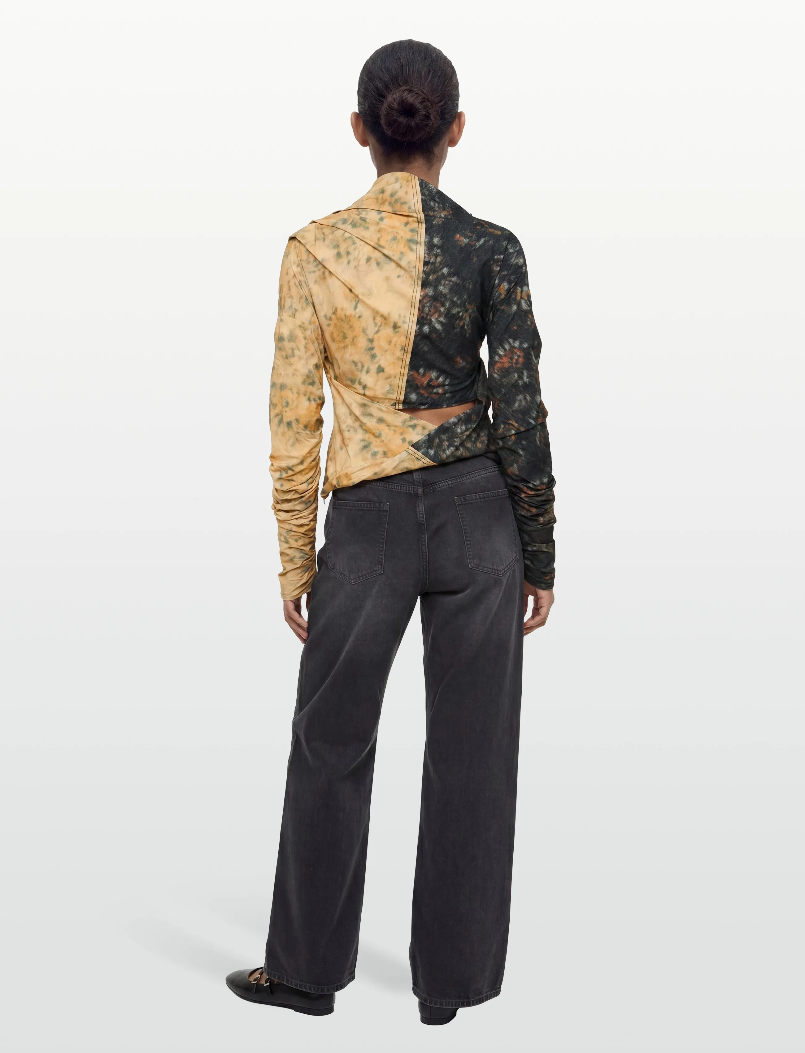 Ganni - Printed Stretch Cotton Ruched Top - långärmade toppar - multicolored - 4