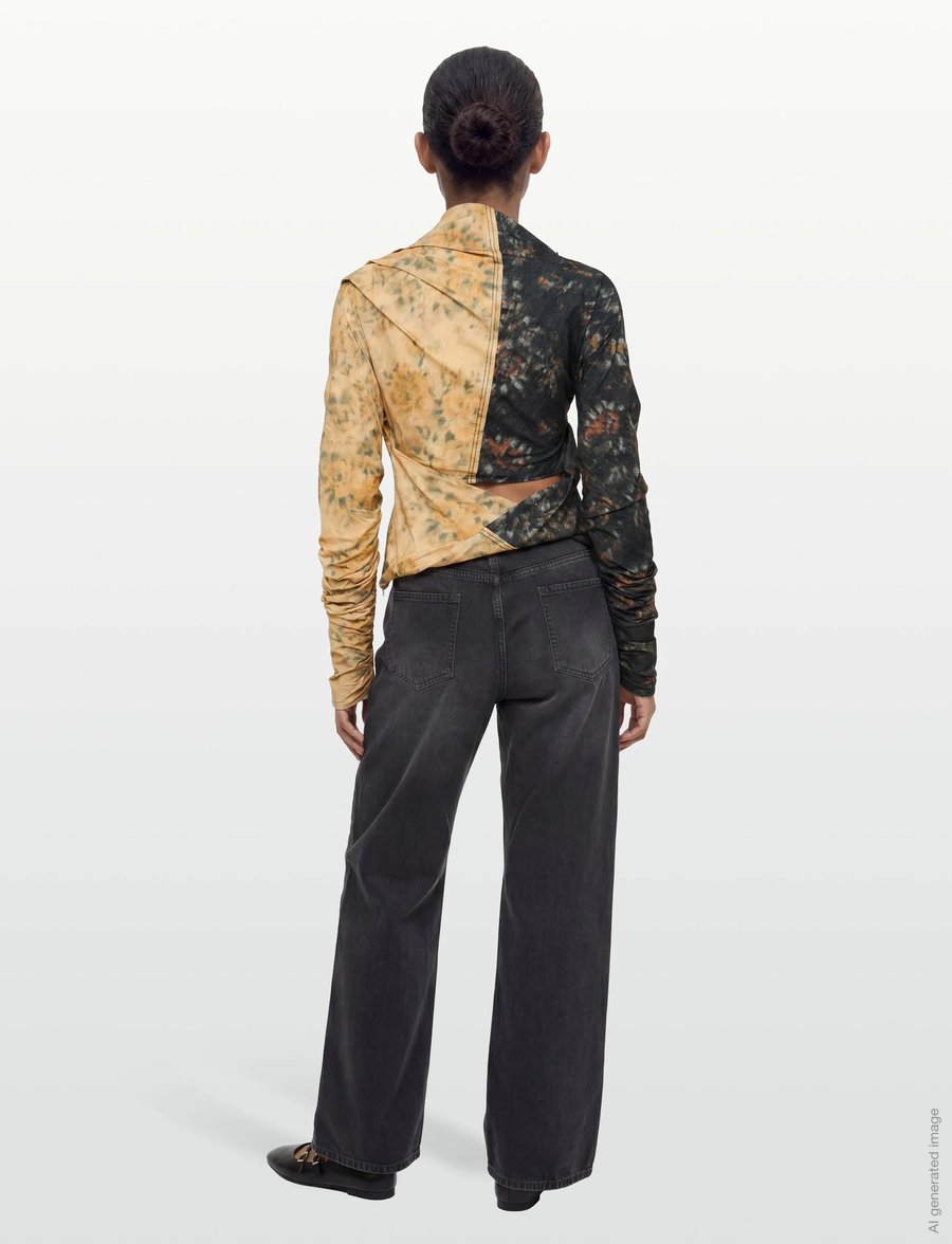 Ganni - Printed Stretch Cotton Ruched Top - långärmade toppar - multicolored - 4