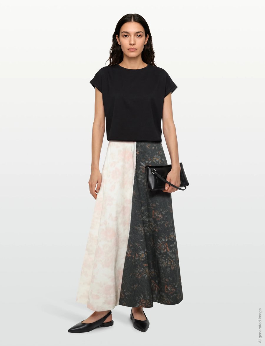Ganni - Printed Stretch Cotton Long Circle Skirt - maxi skirts - multicolored - 0