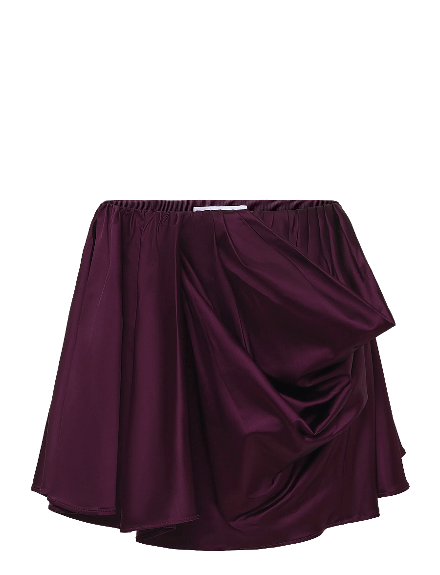 Ganni - Technical Stretch Satin Draped Mini Skirt - satinnederdele - red - 0