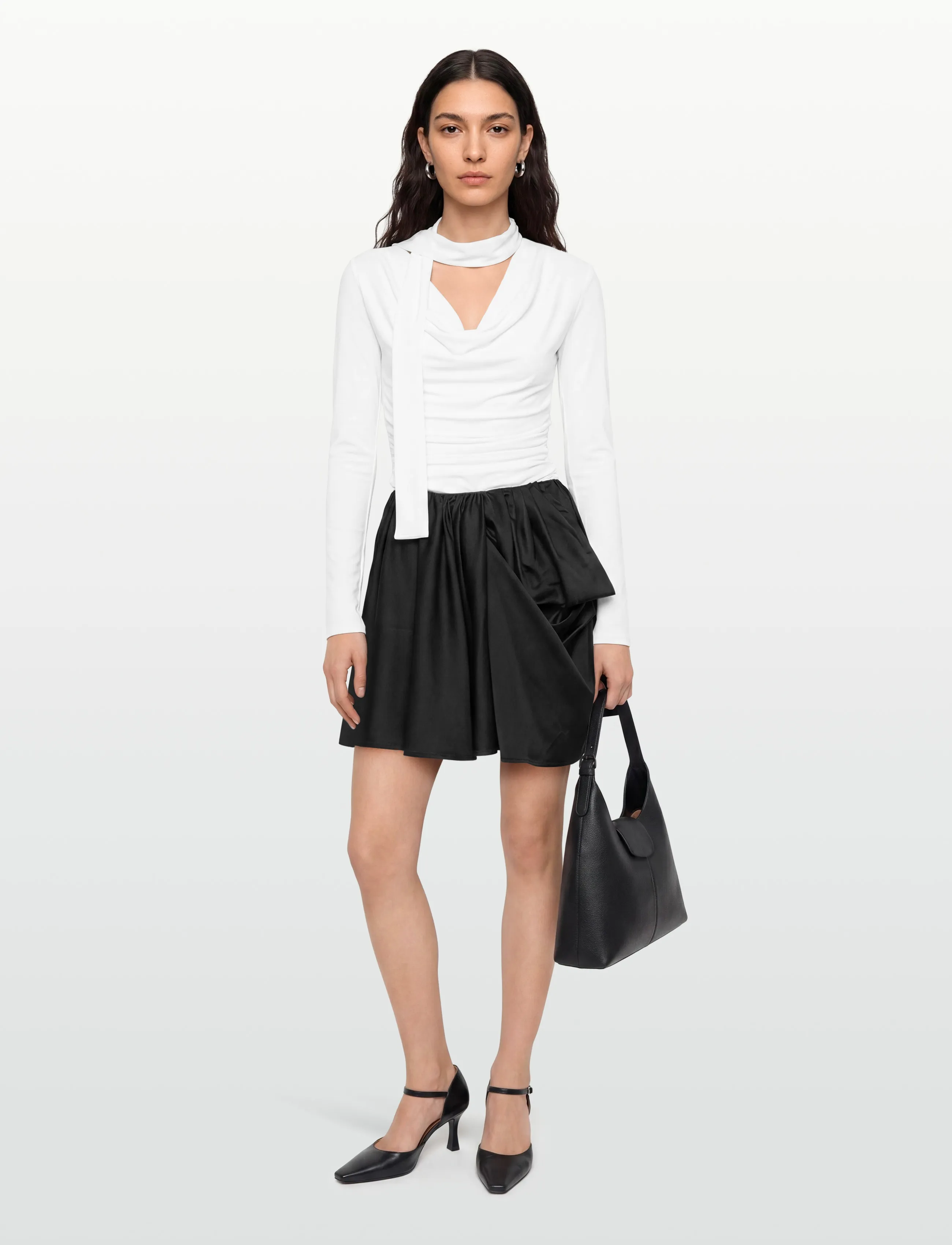 Ganni Technical Stretch Satin Draped Mini Skirt, 40, Black, Nederdele > Korte Nederdele, Dame