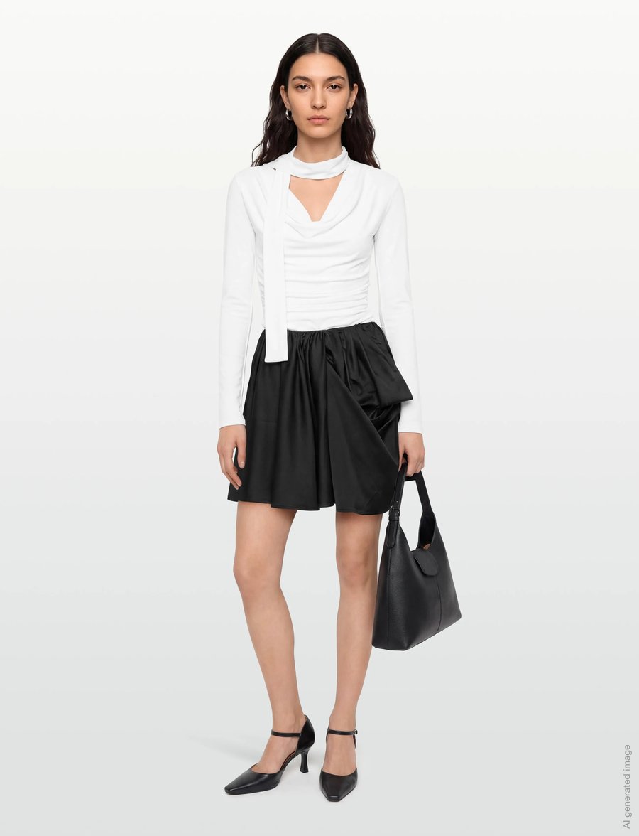 Ganni - Technical Stretch Satin Draped Mini Skirt - satinnederdele - red - 0