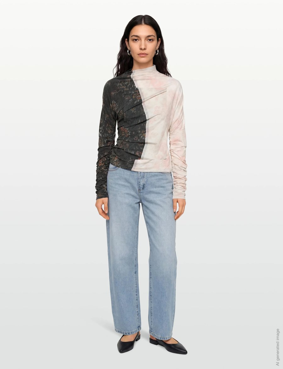 Ganni - Printed Stretch Cotton Ruched Top - pullover - multicolored - 0