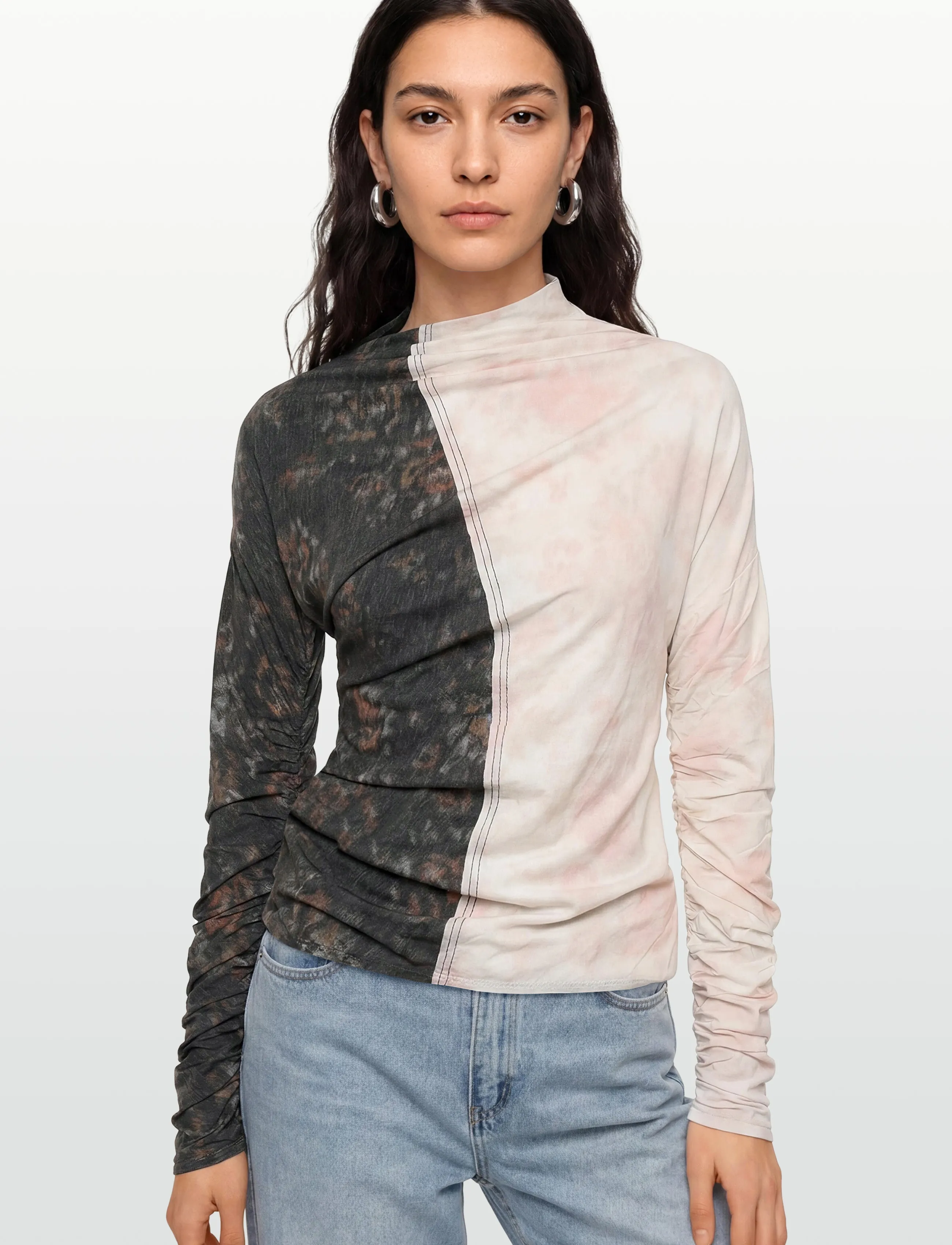 Ganni - Printed Stretch Cotton Ruched Top - pullover - multicolored - 4