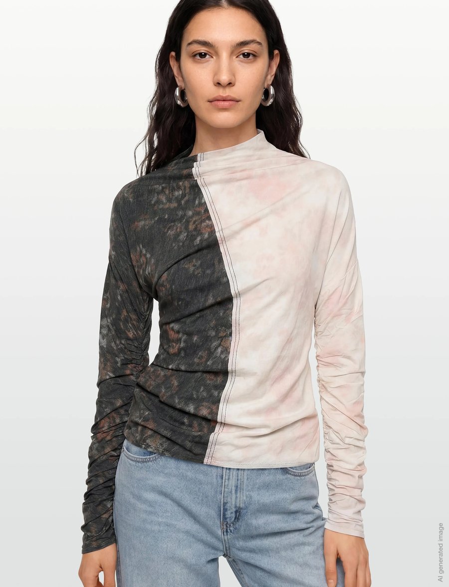 Ganni - Printed Stretch Cotton Ruched Top - pullover - multicolored - 4