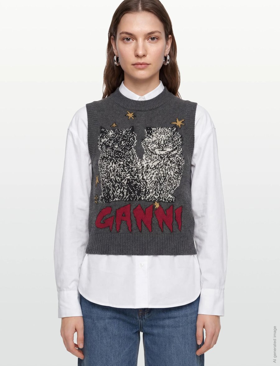 Ganni - Vest Gray Quill - strickwesten - gray quill - 3