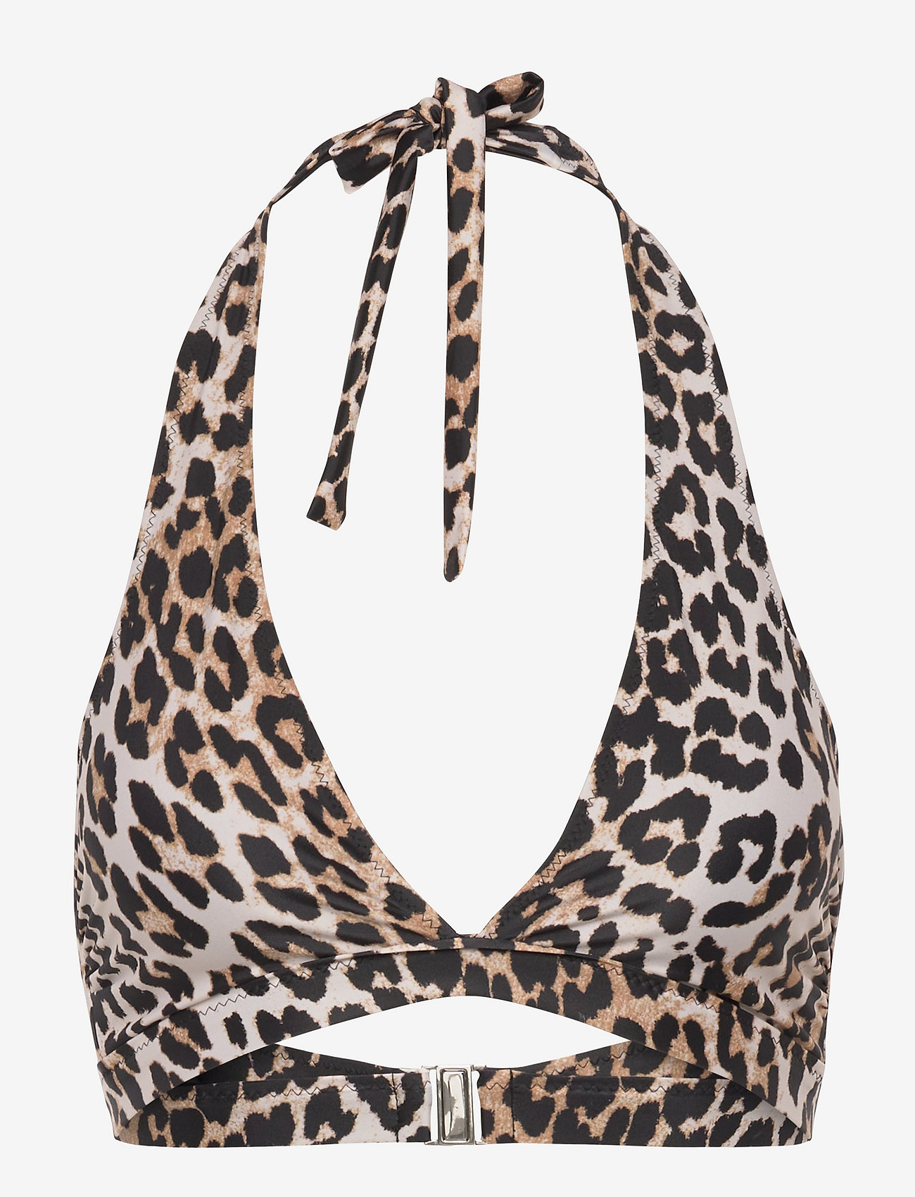 GANNI Recycled Core Printed Halterneck Bikini Top - Bikini tops - LEOPARD / brown