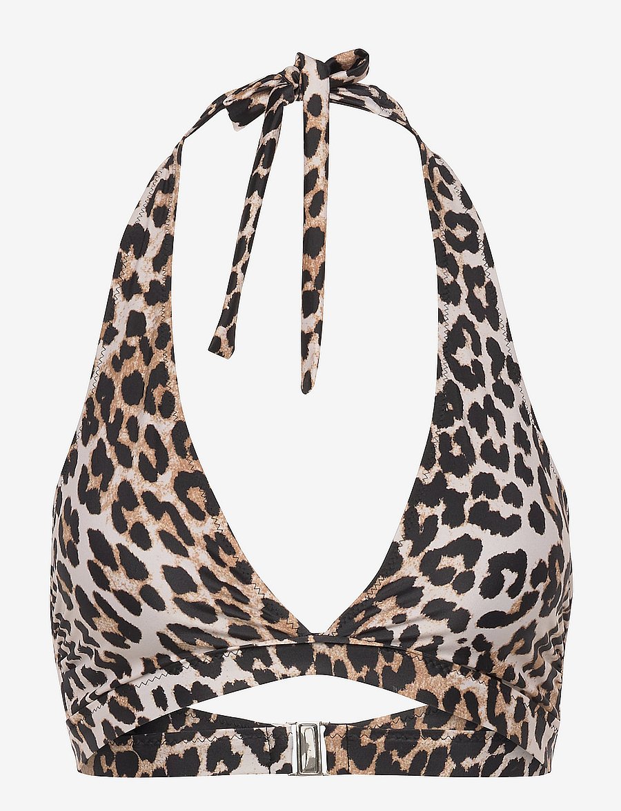 GANNI - Recycled Core Printed Halterneck Bikini Top - bandeau-bikiinid - leopard - 0