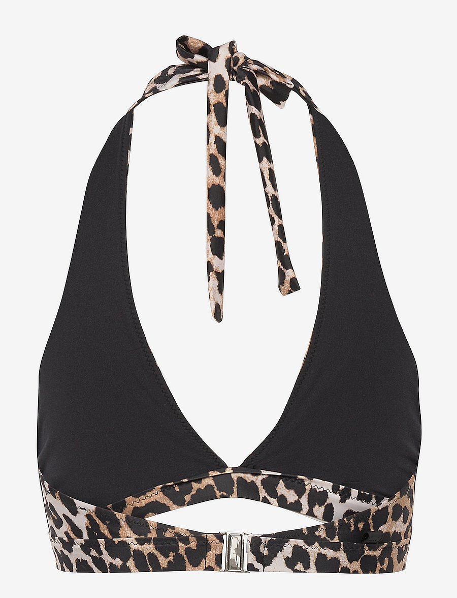 GANNI - Recycled Core Printed Halterneck Bikini Top - bandeau-bikiinid - leopard - 1