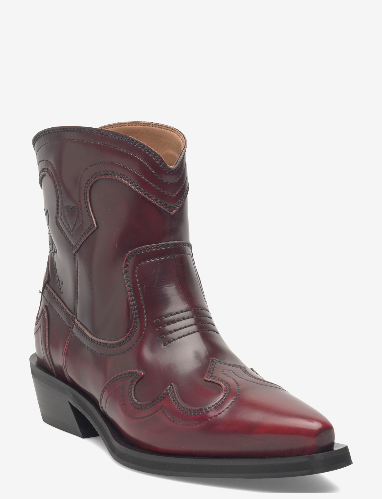 GANNI - Low Shaft Embroidered Western Boots - støvletter - burgundy - 0